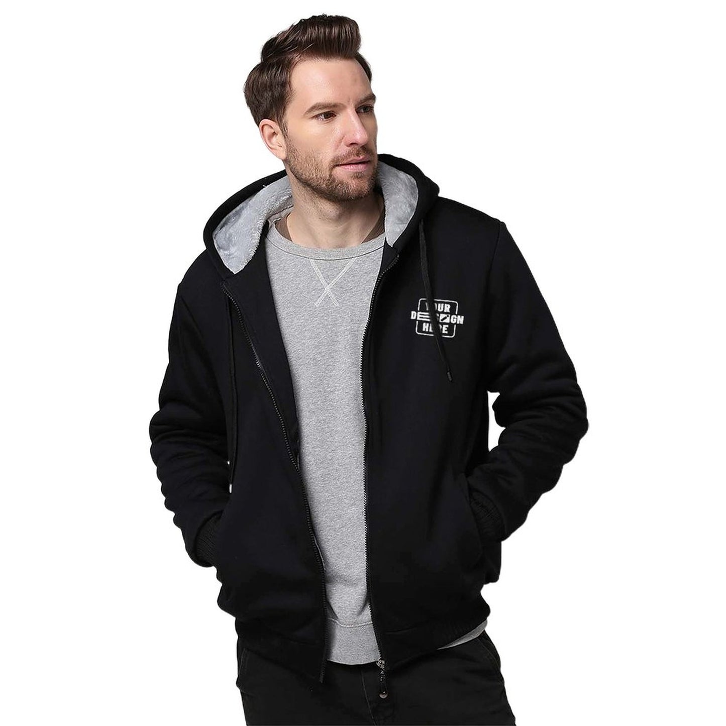 260gsm Men’s Plush Full Zip Hoodie (Partial Printing)