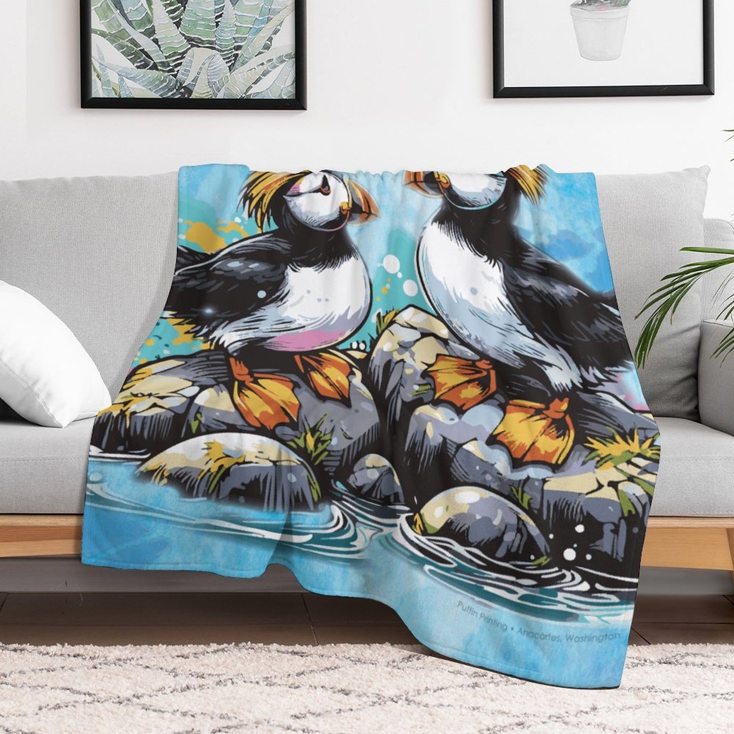 Fun TUFTED PUFFIN Flannel Throw