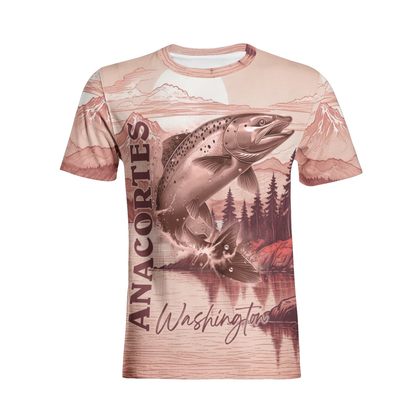 SALMON ANACORTES Unisex All-Over Print Cotton T-shirts
