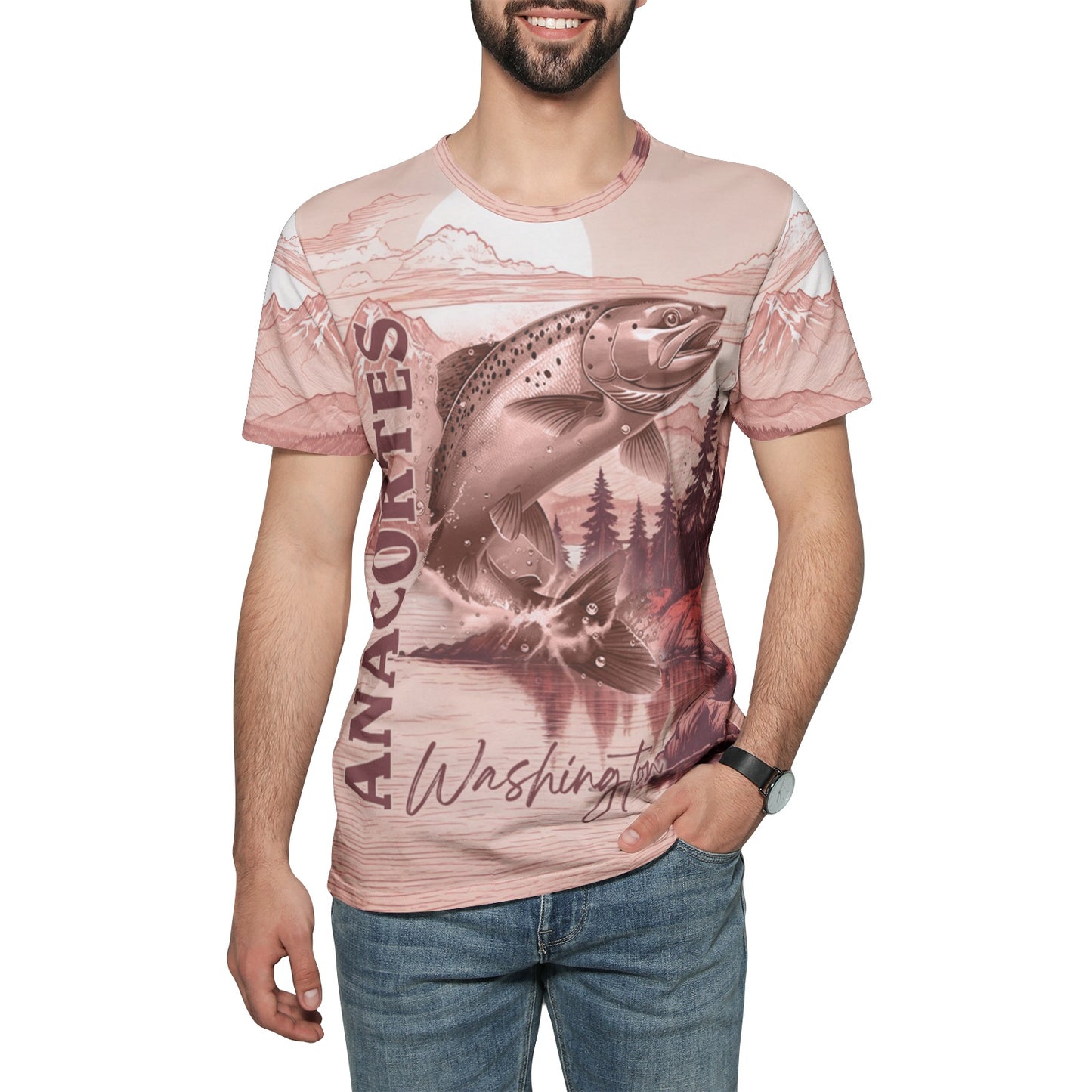 SALMON ANACORTES Unisex All-Over Print Cotton T-shirts