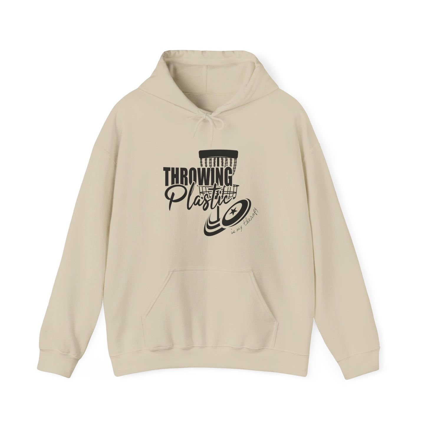 THROWING PLASTIC IS MY THERAPY - DISC GOLF Unisex Heavy Blend™ Hooded Sweatshirt