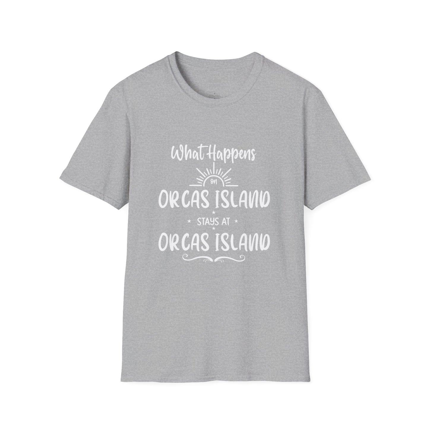 WHAT HAPPENS ON ORCAS Unisex Softstyle T-Shirt