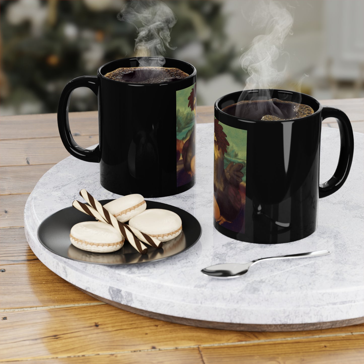 Chicken Lisa by Monues Black Coffee Mug, 11oz