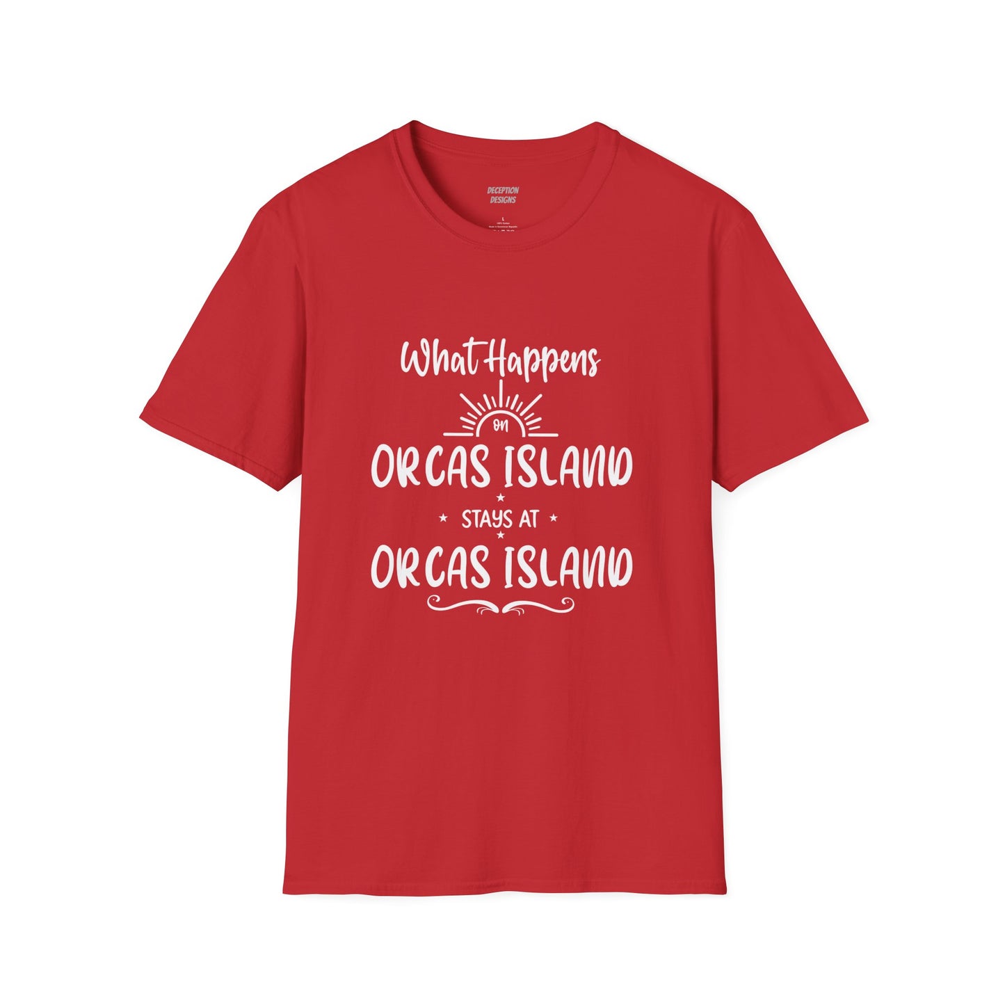 WHAT HAPPENS ON ORCAS Unisex Softstyle T-Shirt