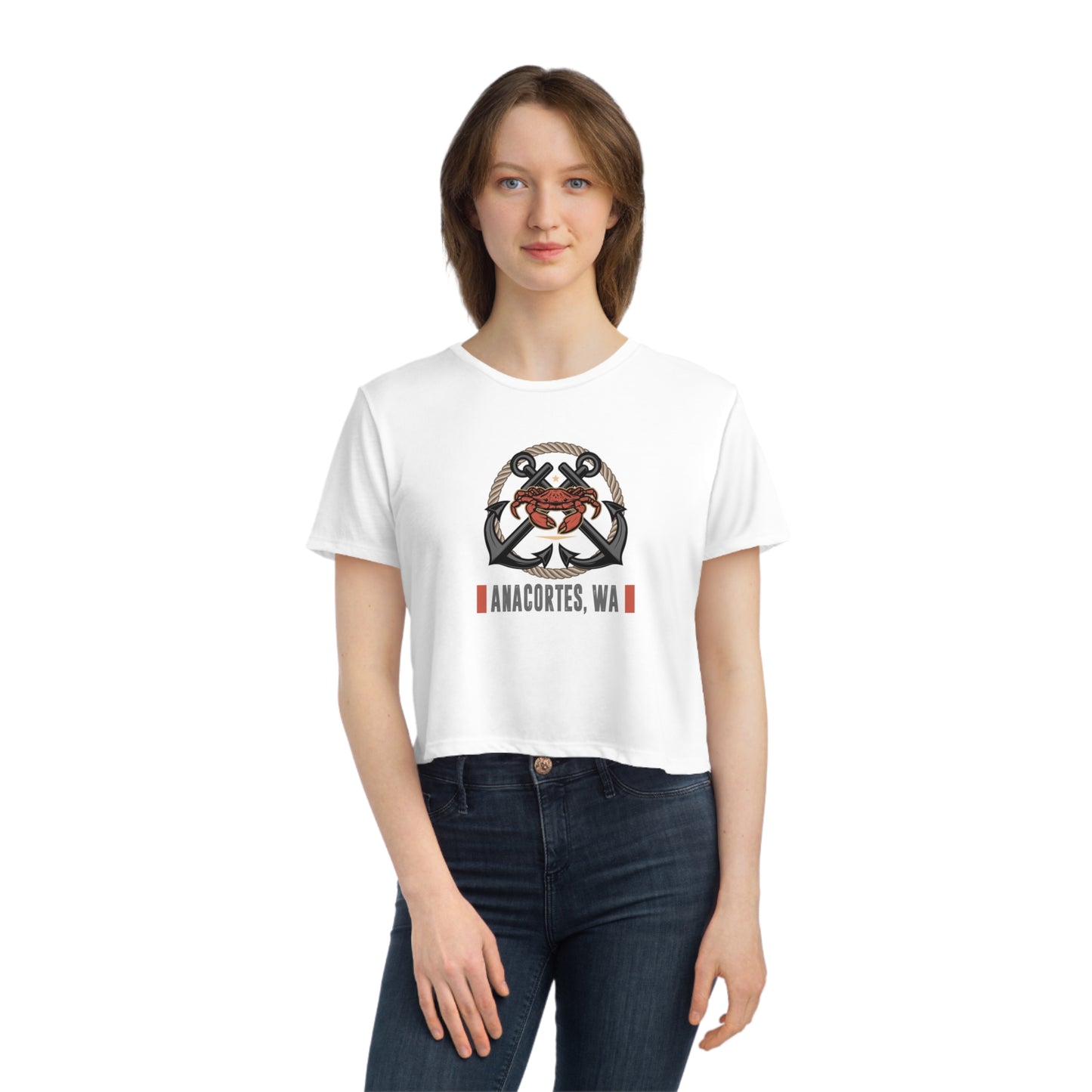 ANACORTES CRAB Women's Flowy Cropped Tee
