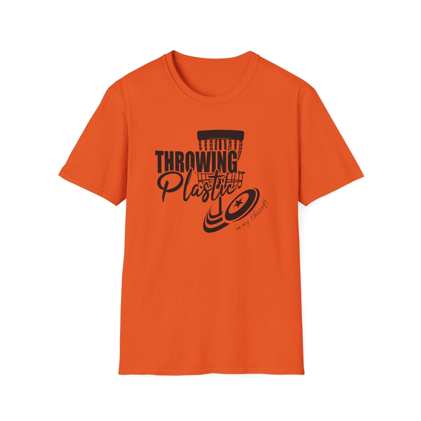 THROWING PLASTIC IS MY THERAPY - DISC GOLF Unisex Softstyle T-Shirt