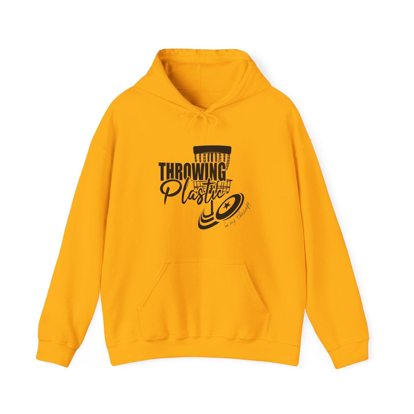 THROWING PLASTIC IS MY THERAPY - DISC GOLF Unisex Heavy Blend™ Hooded Sweatshirt