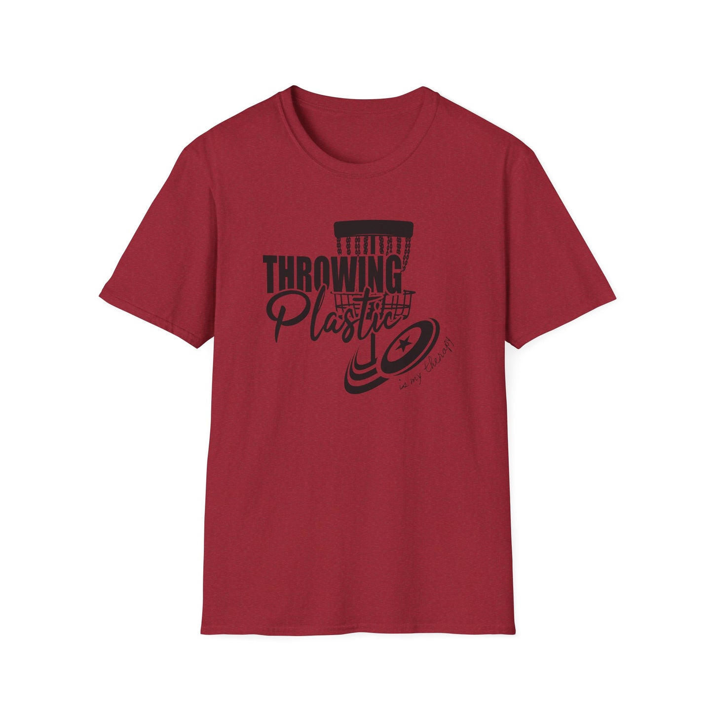 THROWING PLASTIC IS MY THERAPY - DISC GOLF Unisex Softstyle T-Shirt