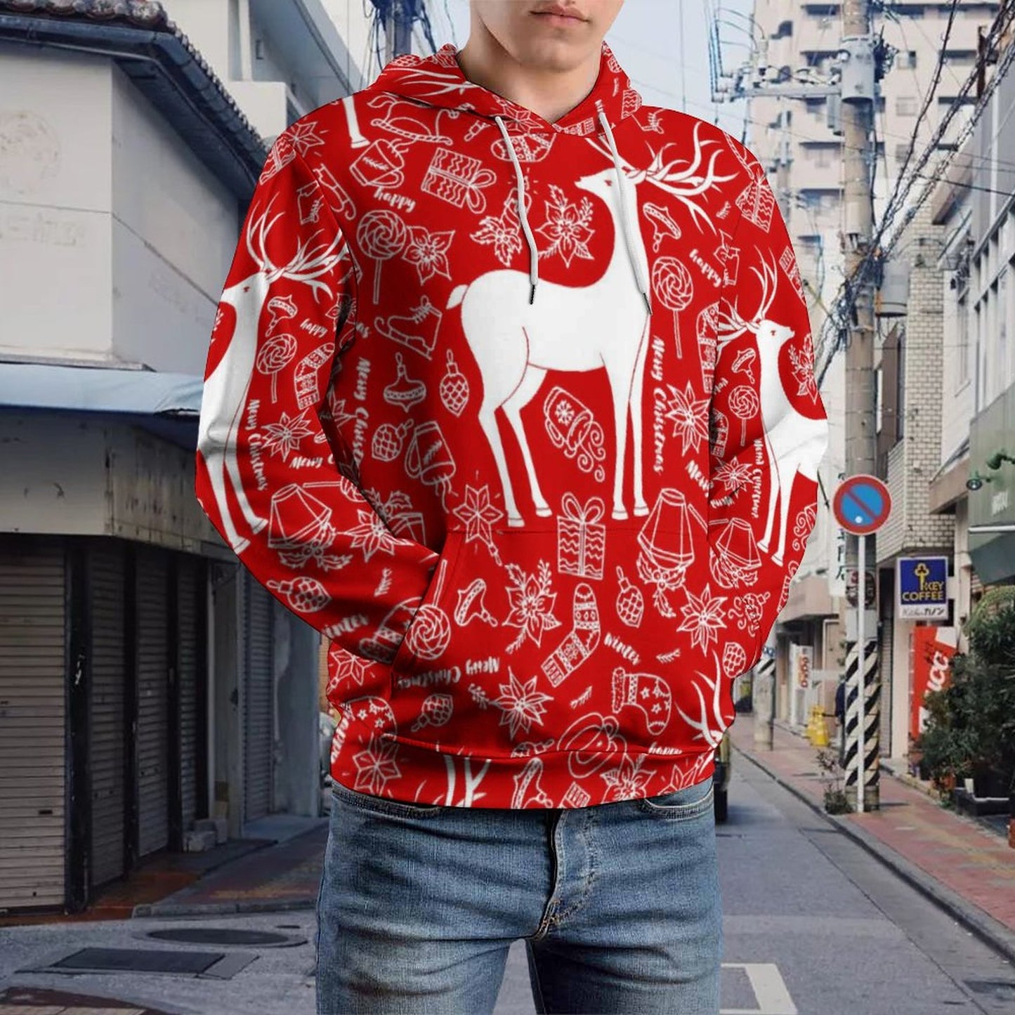Holiday Hoodie White Deer