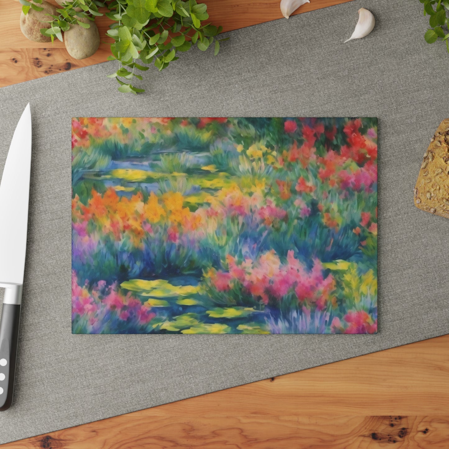 WILDFLOWER POND Glass Cutting Board