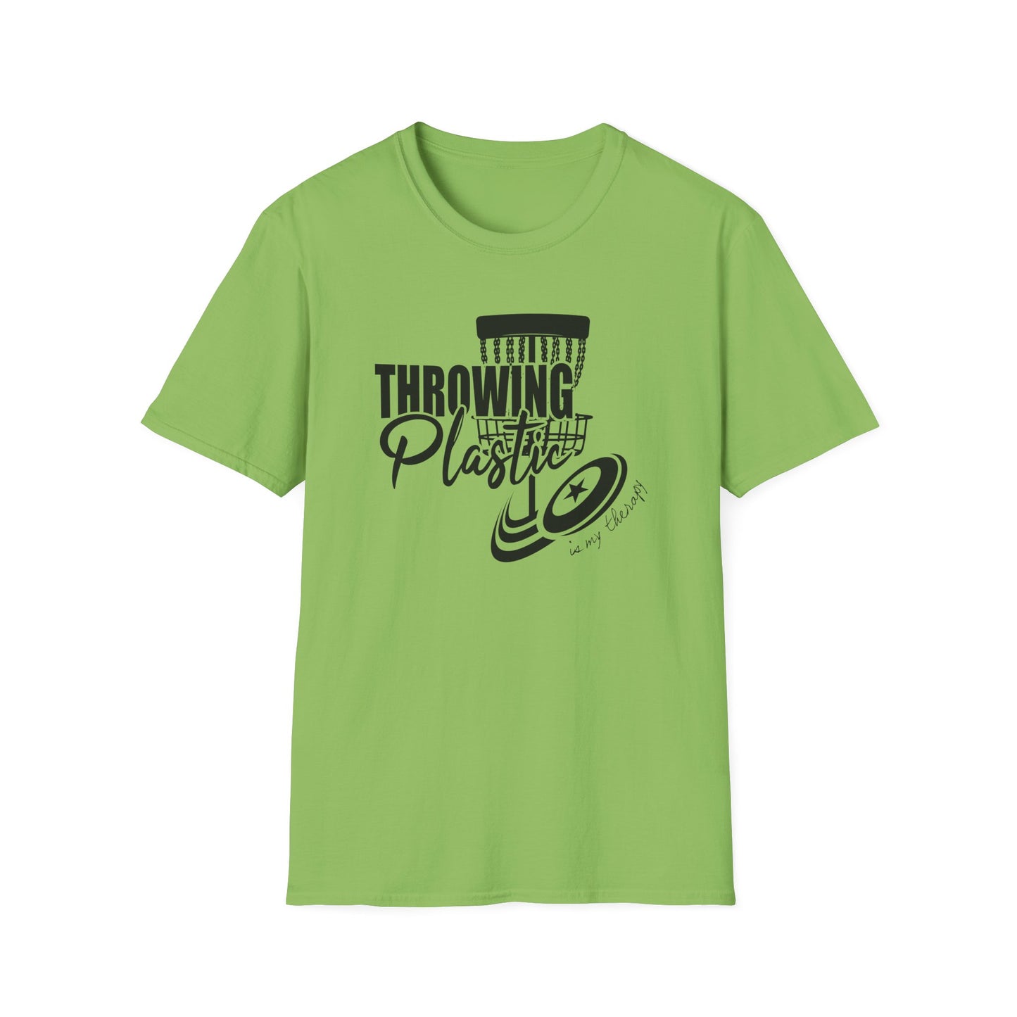 THROWING PLASTIC IS MY THERAPY - DISC GOLF Unisex Softstyle T-Shirt