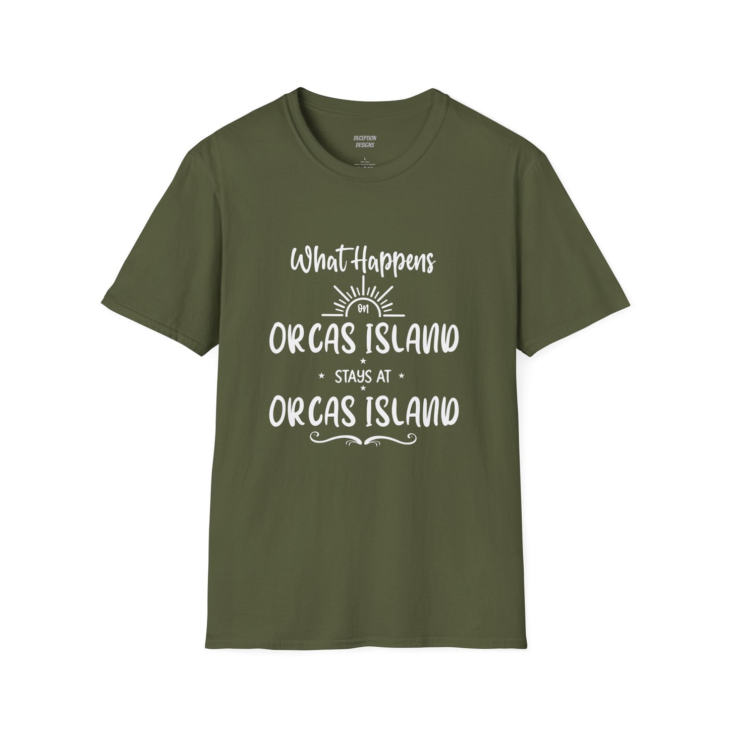 WHAT HAPPENS ON ORCAS Unisex Softstyle T-Shirt