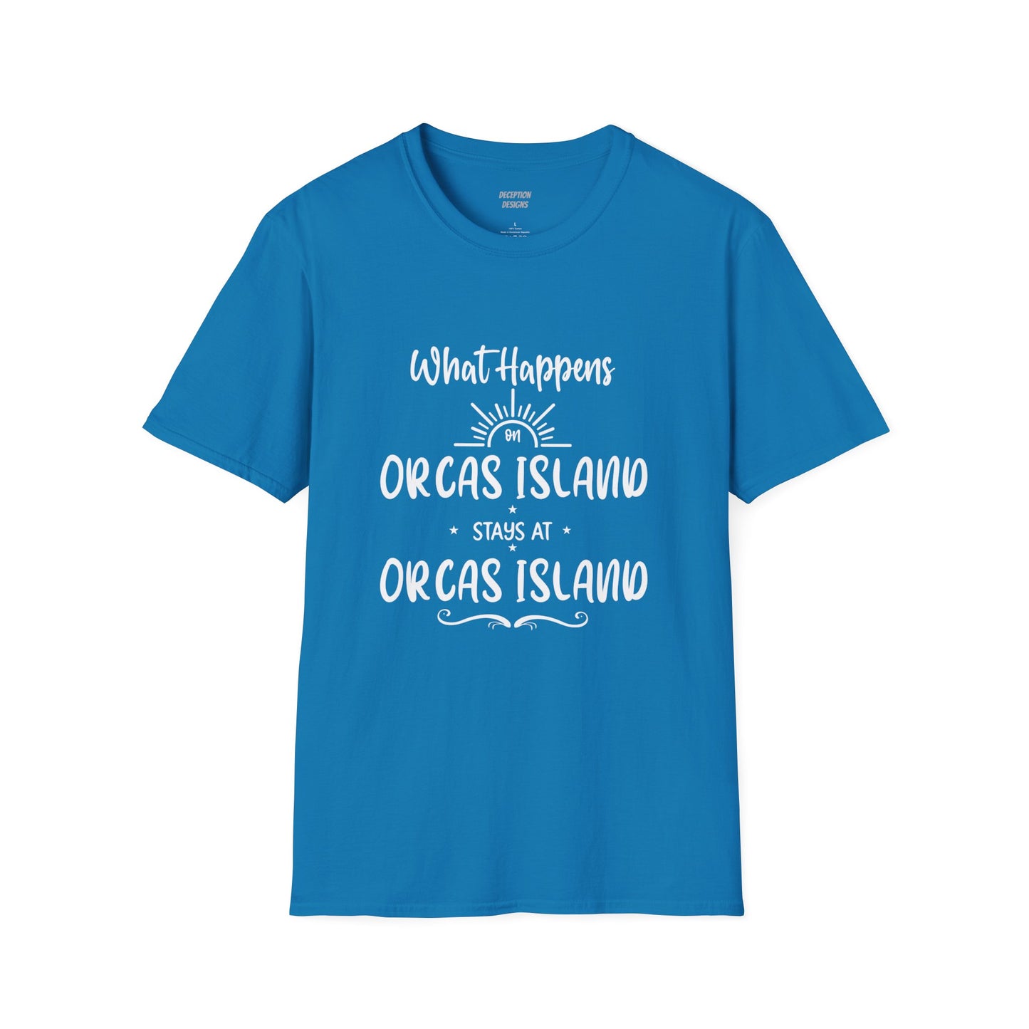 WHAT HAPPENS ON ORCAS Unisex Softstyle T-Shirt