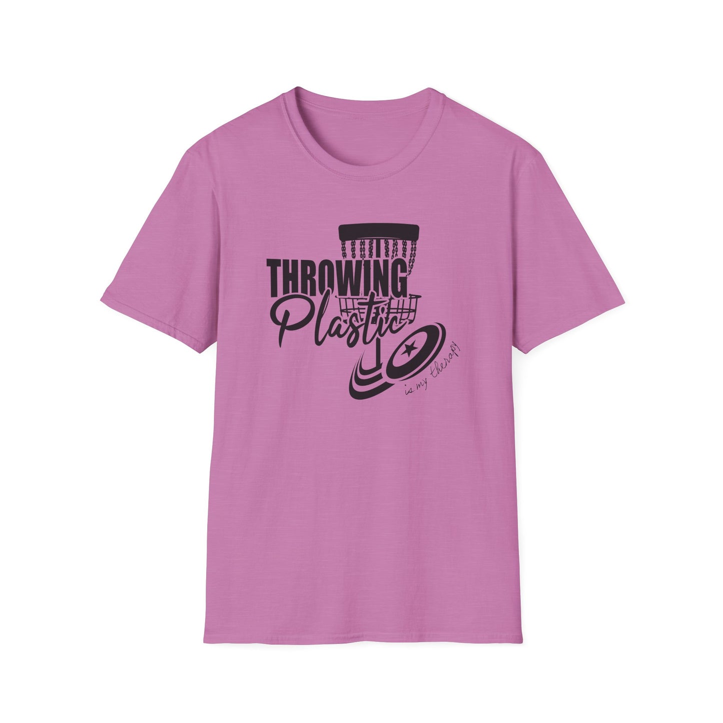 THROWING PLASTIC IS MY THERAPY - DISC GOLF Unisex Softstyle T-Shirt