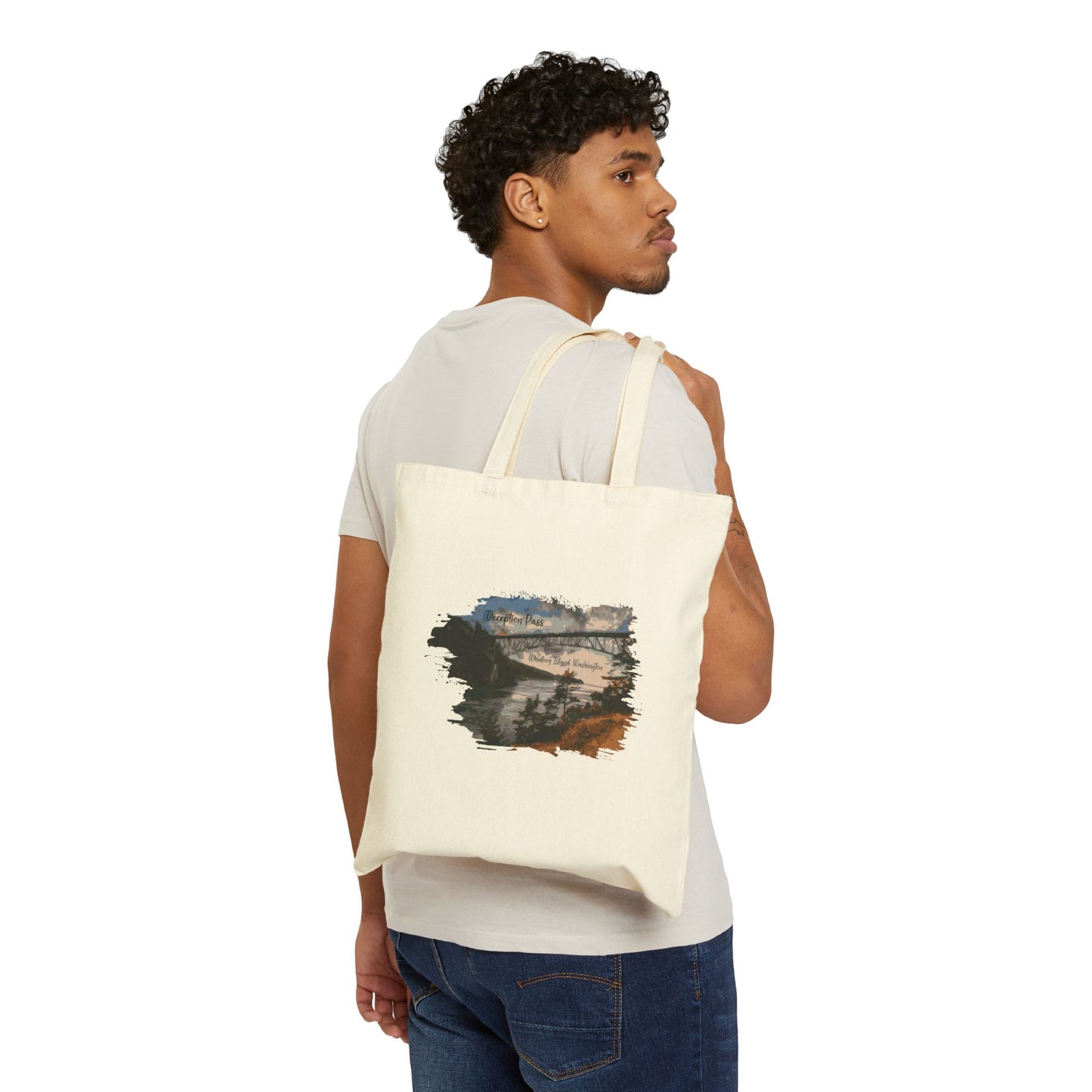 DECEPTION PASS BRIDGE, PAINTED Cotton Canvas Tote Bag