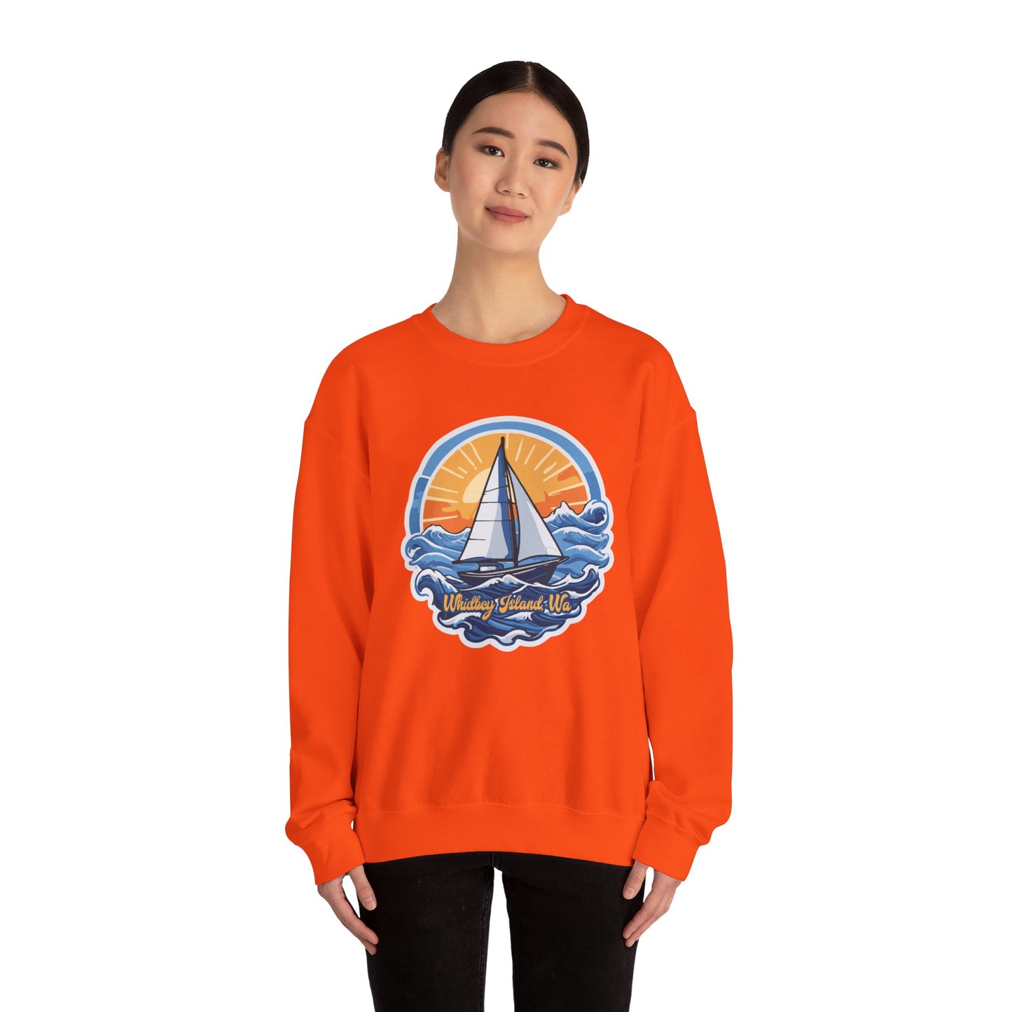 WHIDBEY ISLAND WA Sunny Sailing Unisex Heavy Blend™ Crewneck Sweatshirt