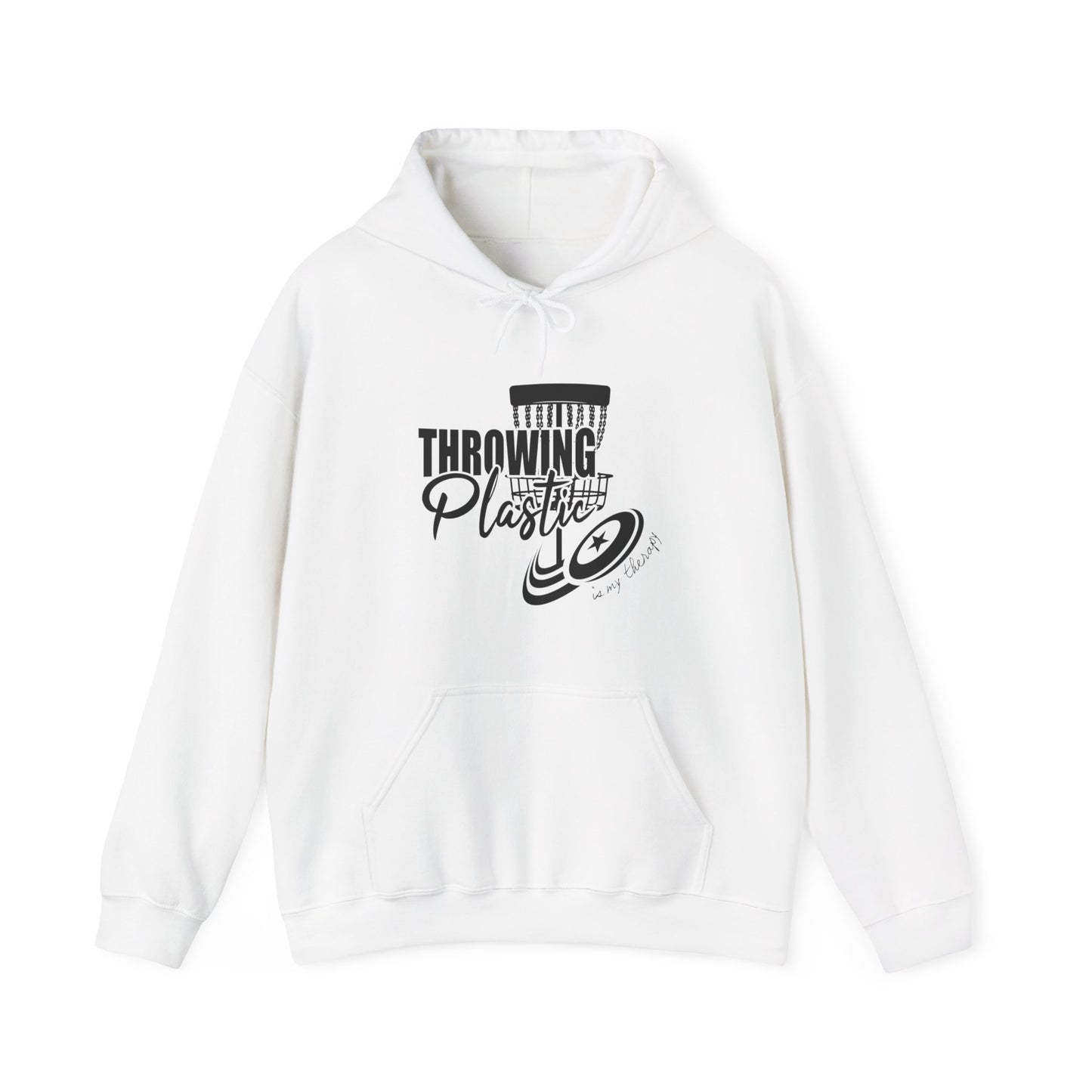 THROWING PLASTIC IS MY THERAPY - DISC GOLF Unisex Heavy Blend™ Hooded Sweatshirt