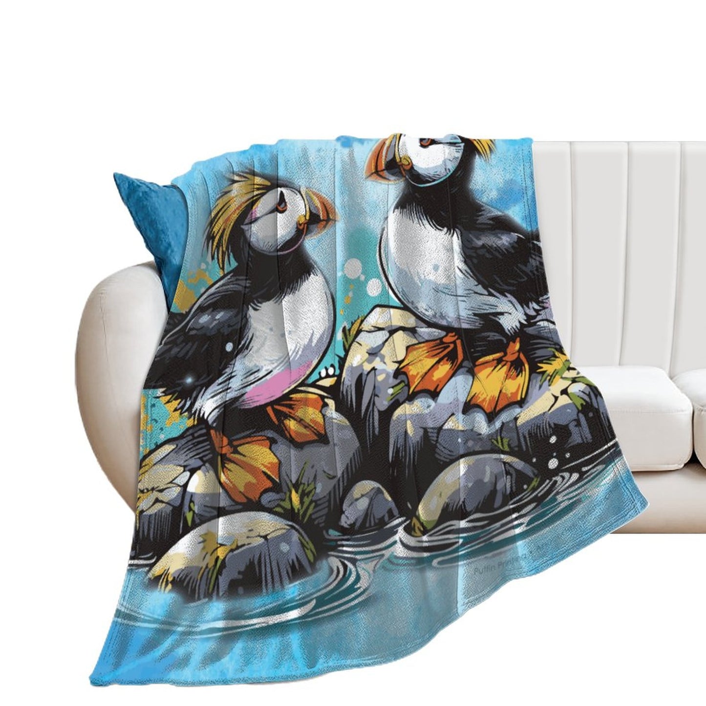 Fun TUFTED PUFFIN Flannel Throw