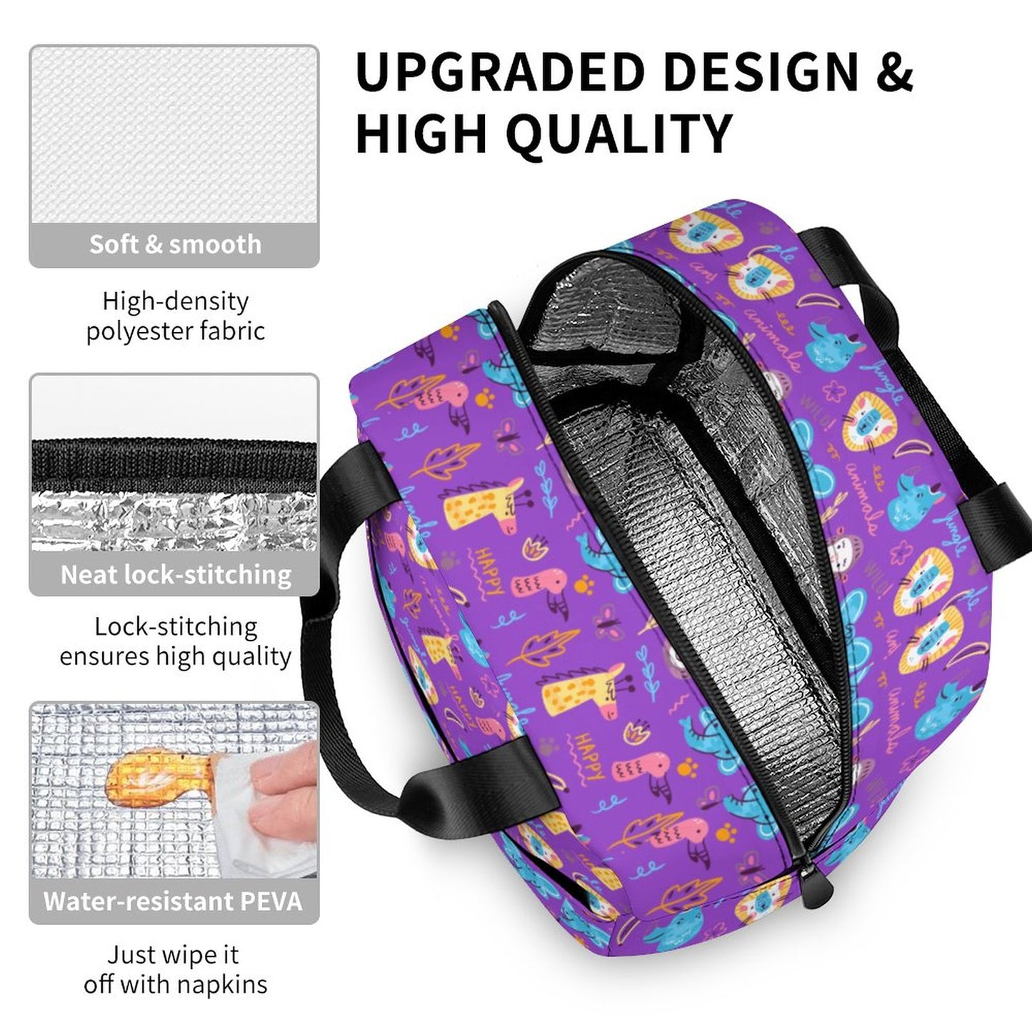 Cute Animals Insulated Lunch Bag with Pocket