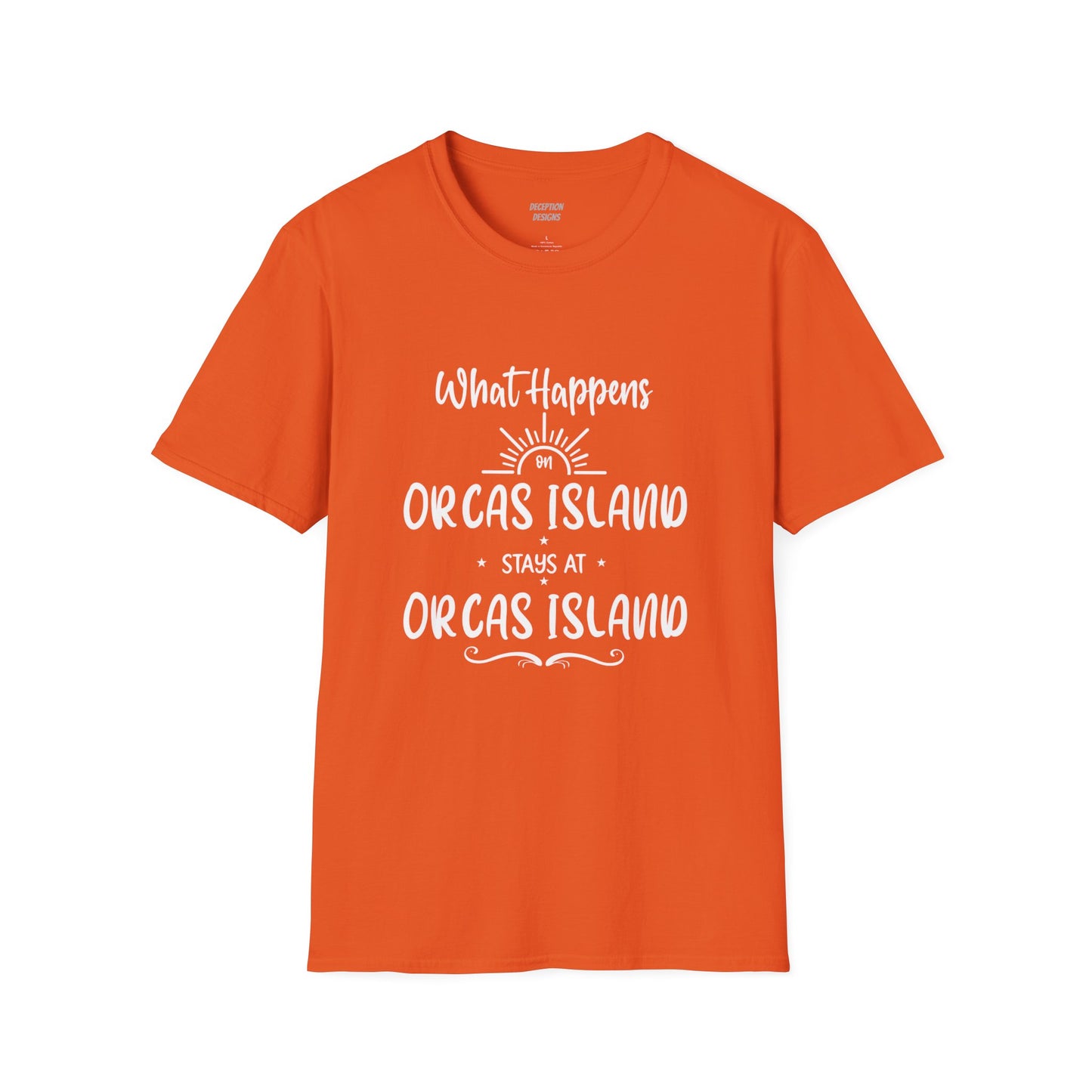 WHAT HAPPENS ON ORCAS Unisex Softstyle T-Shirt