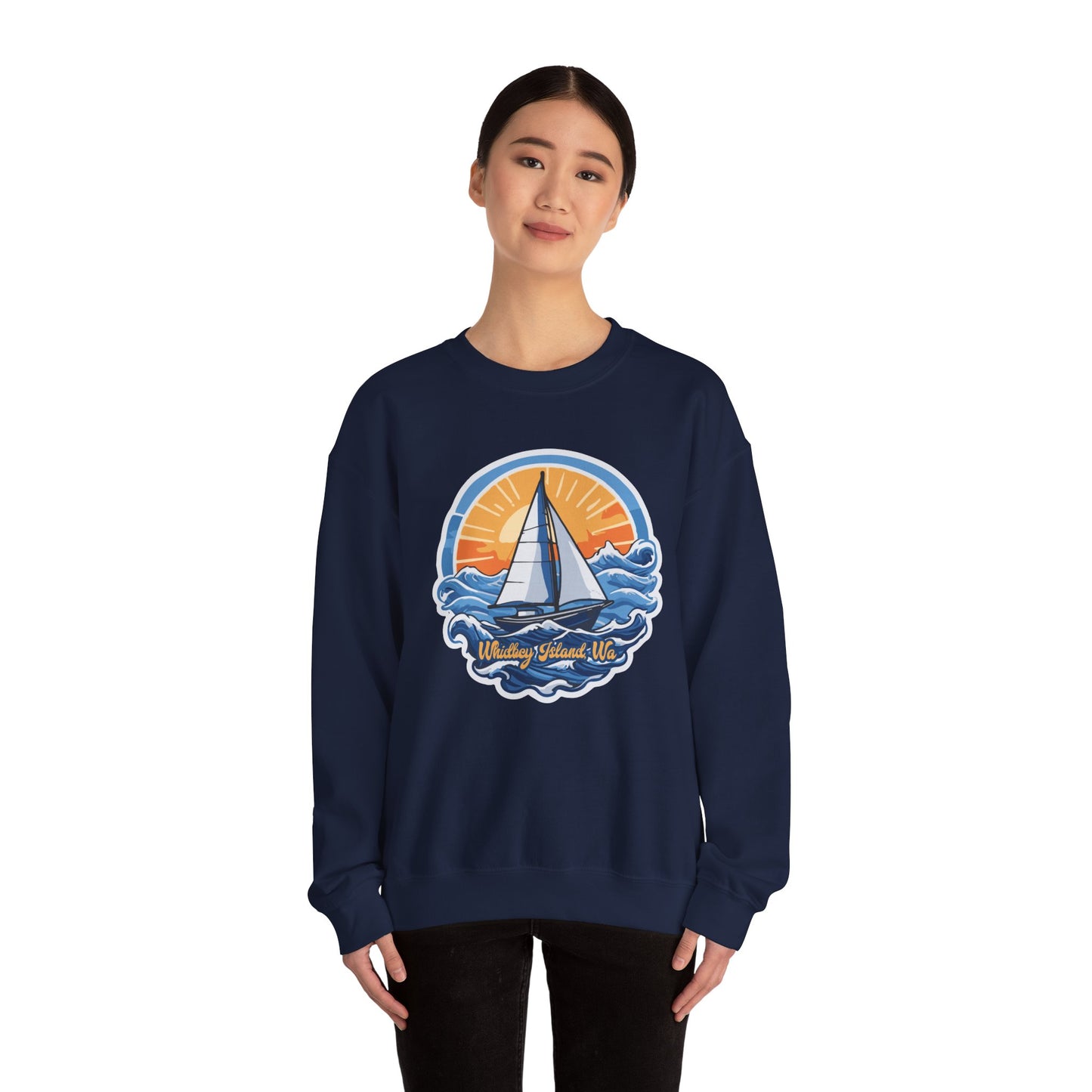 WHIDBEY ISLAND WA Sunny Sailing Unisex Heavy Blend™ Crewneck Sweatshirt