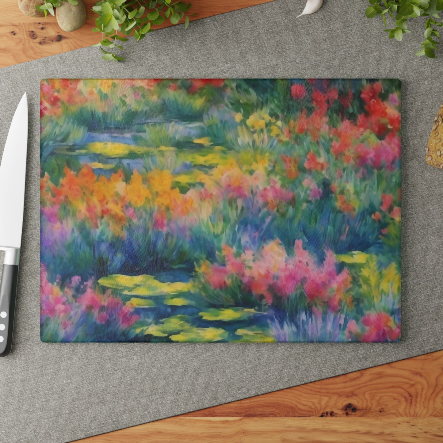 WILDFLOWER POND Glass Cutting Board