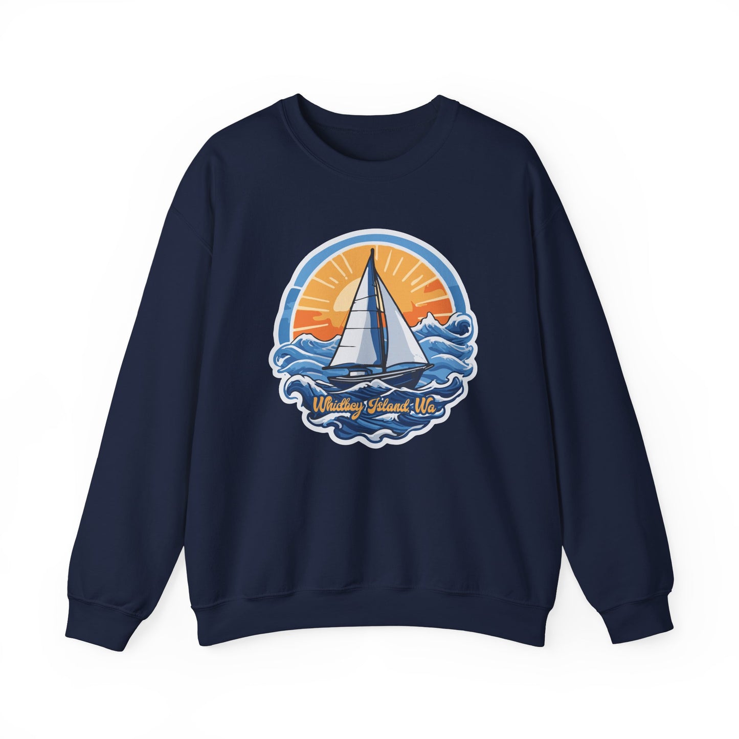 WHIDBEY ISLAND WA Sunny Sailing Unisex Heavy Blend™ Crewneck Sweatshirt