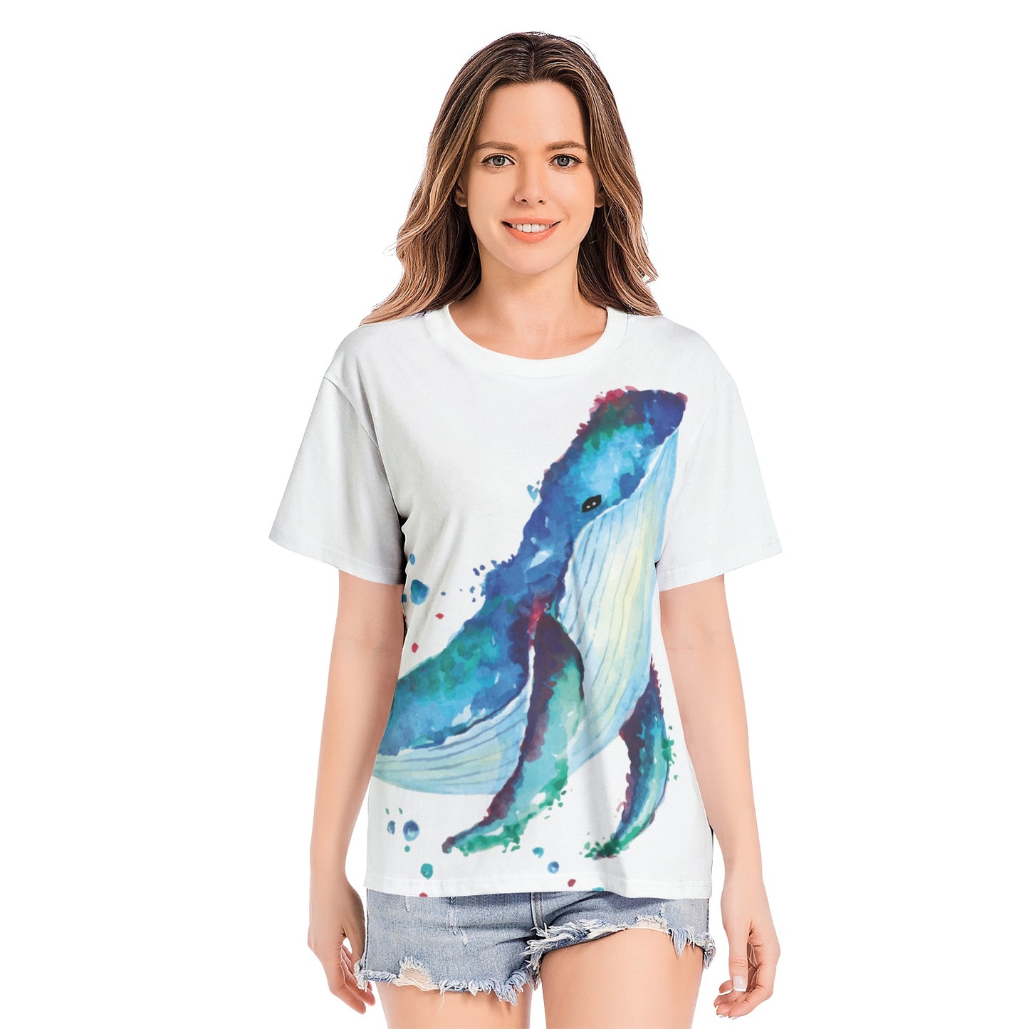 ANACORTES WATER COLOR WHALE Unisex All-Over Print Cotton T-shirts