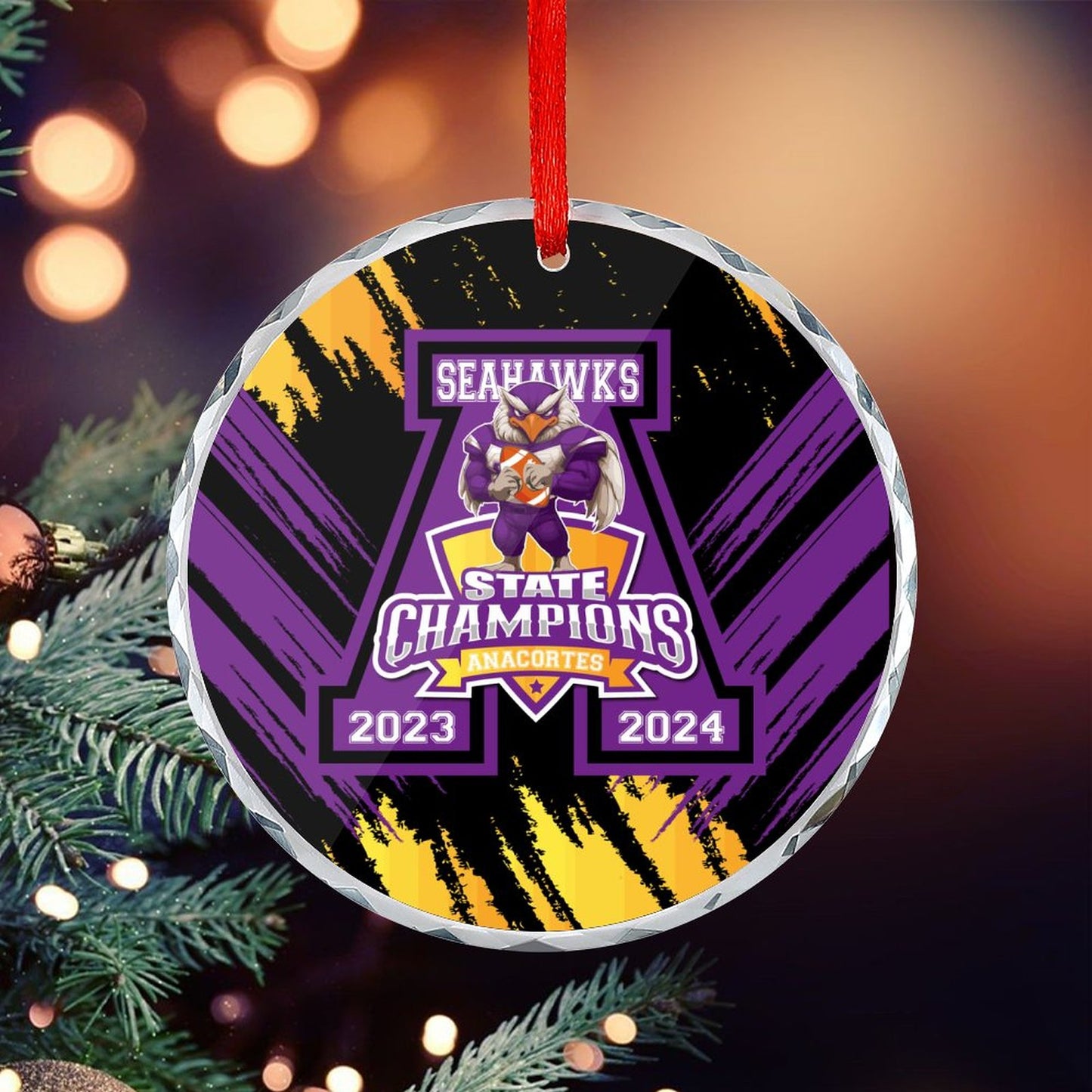 ANACORTES SEAHAWKS STATE CHAMP Glass Ornament