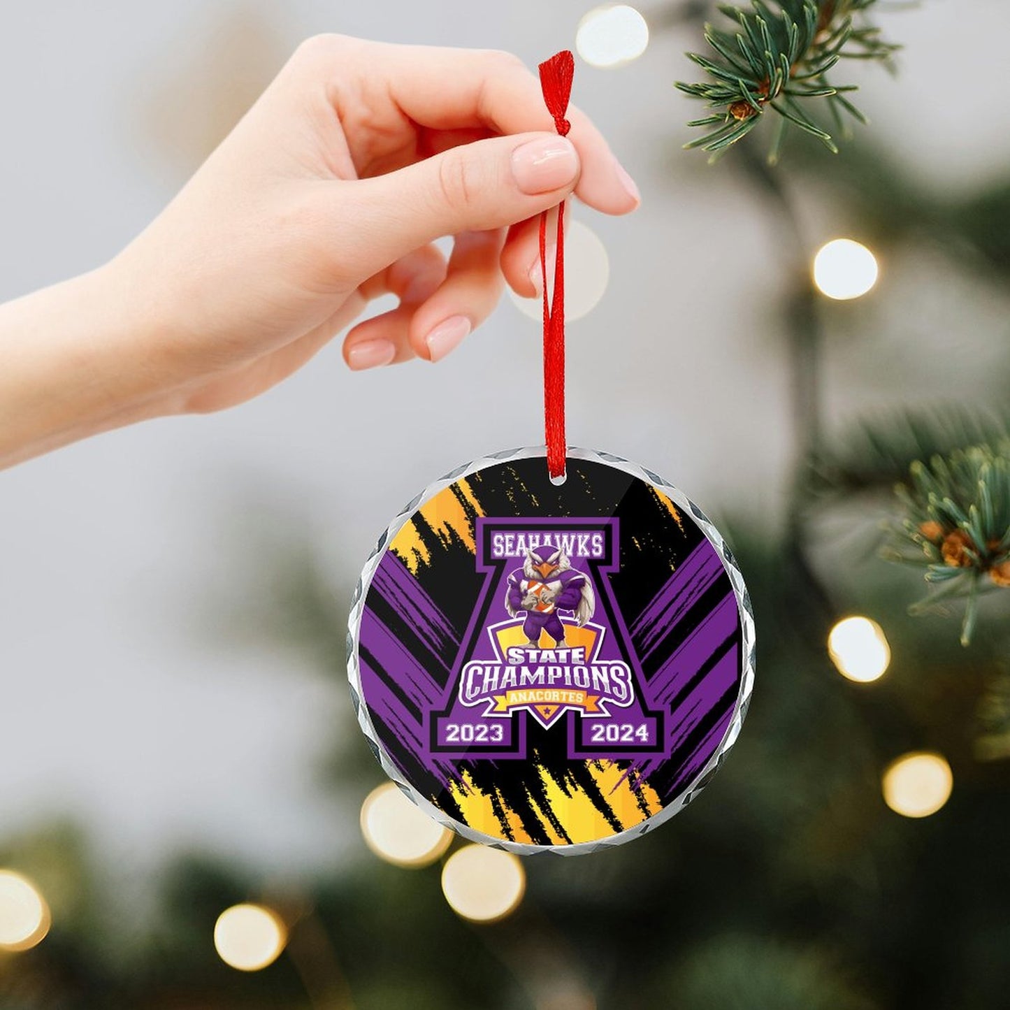 ANACORTES SEAHAWKS STATE CHAMP Glass Ornament