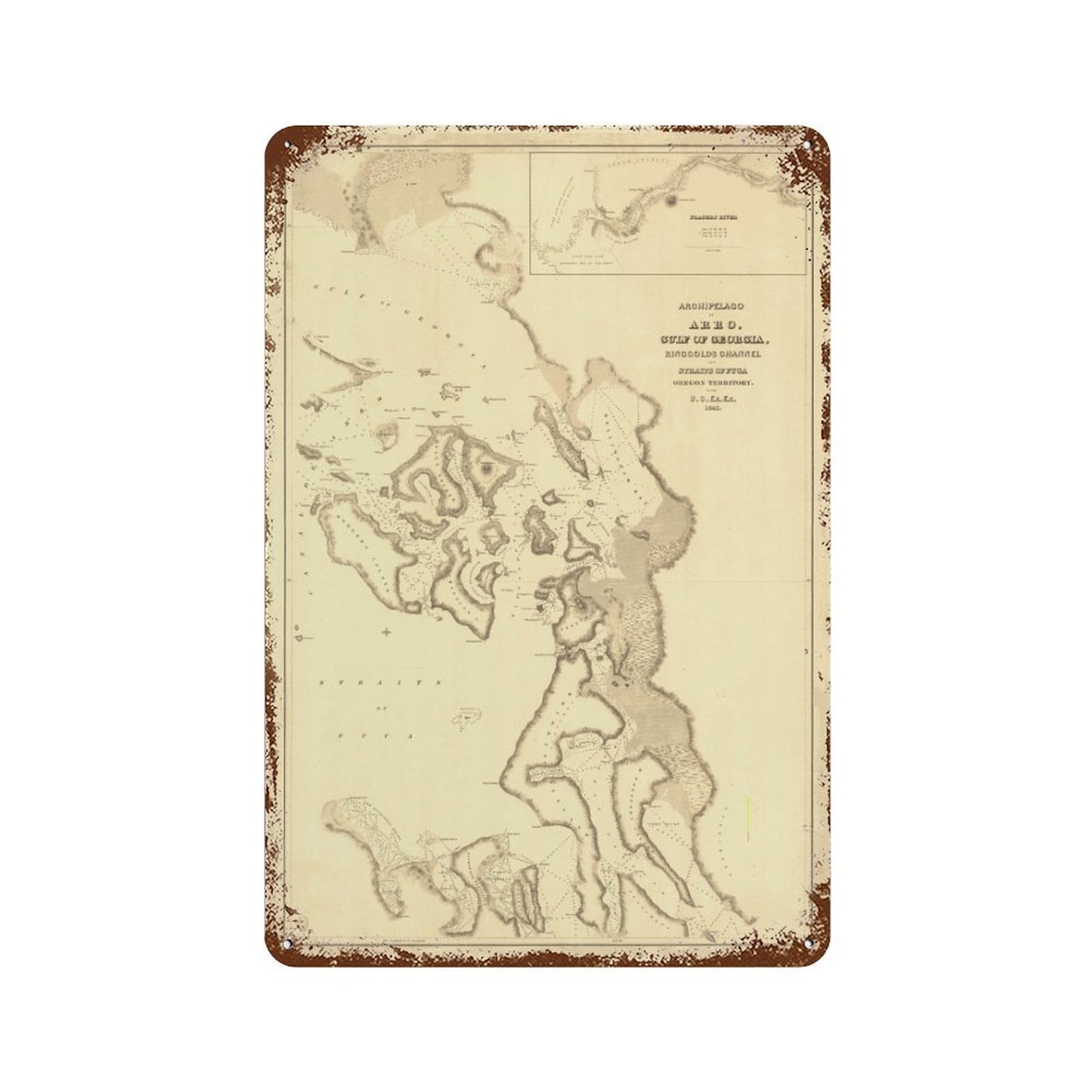 ANACORTES MAP Rusted Vintage Metal Sign
