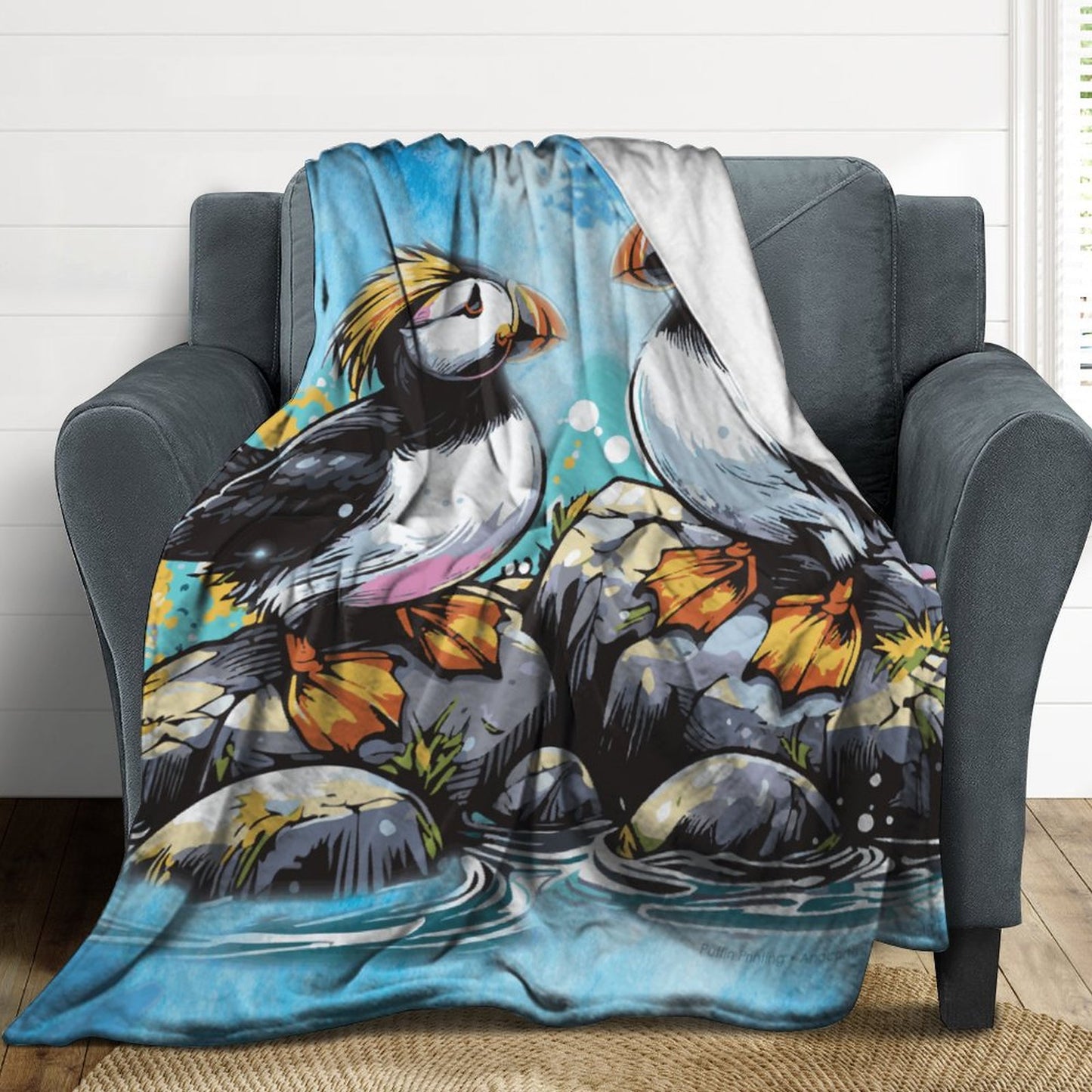 Fun TUFTED PUFFIN Flannel Throw