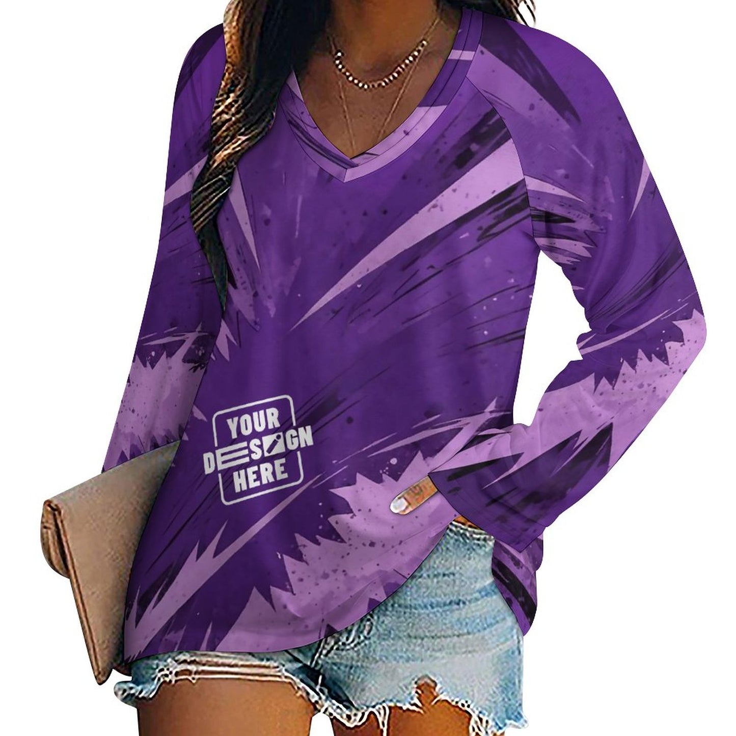 V-neck Loose Long Sleeve T-shirt