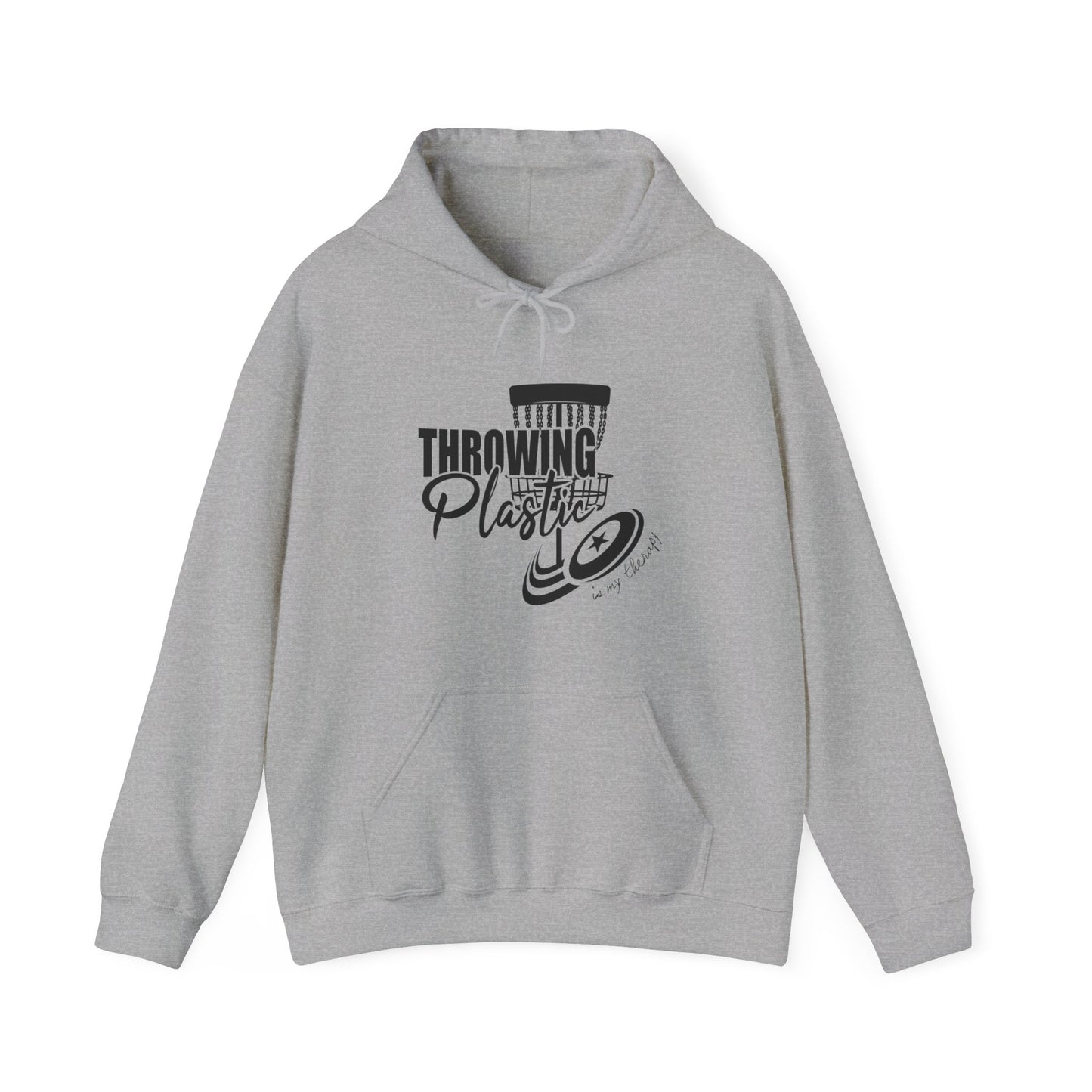 THROWING PLASTIC IS MY THERAPY - DISC GOLF Unisex Heavy Blend™ Hooded Sweatshirt