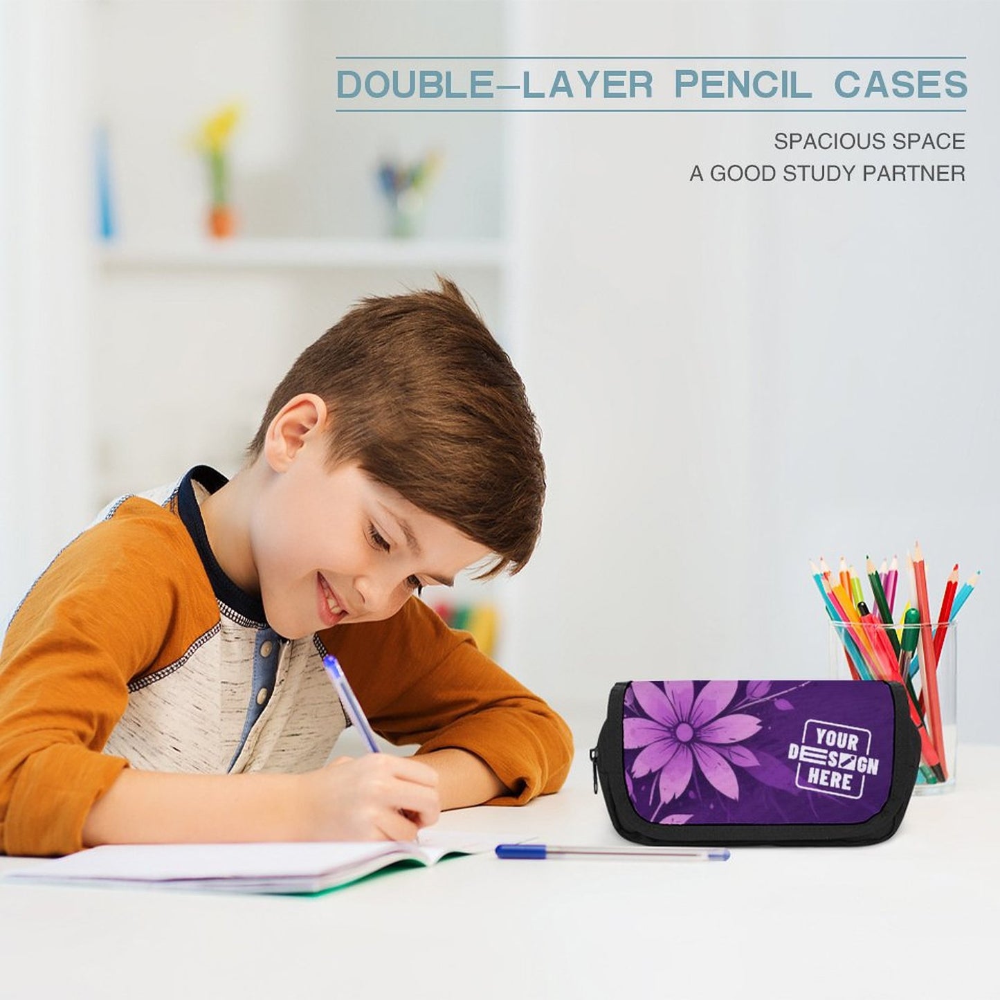 2-Compartment Zipper Pencil Case