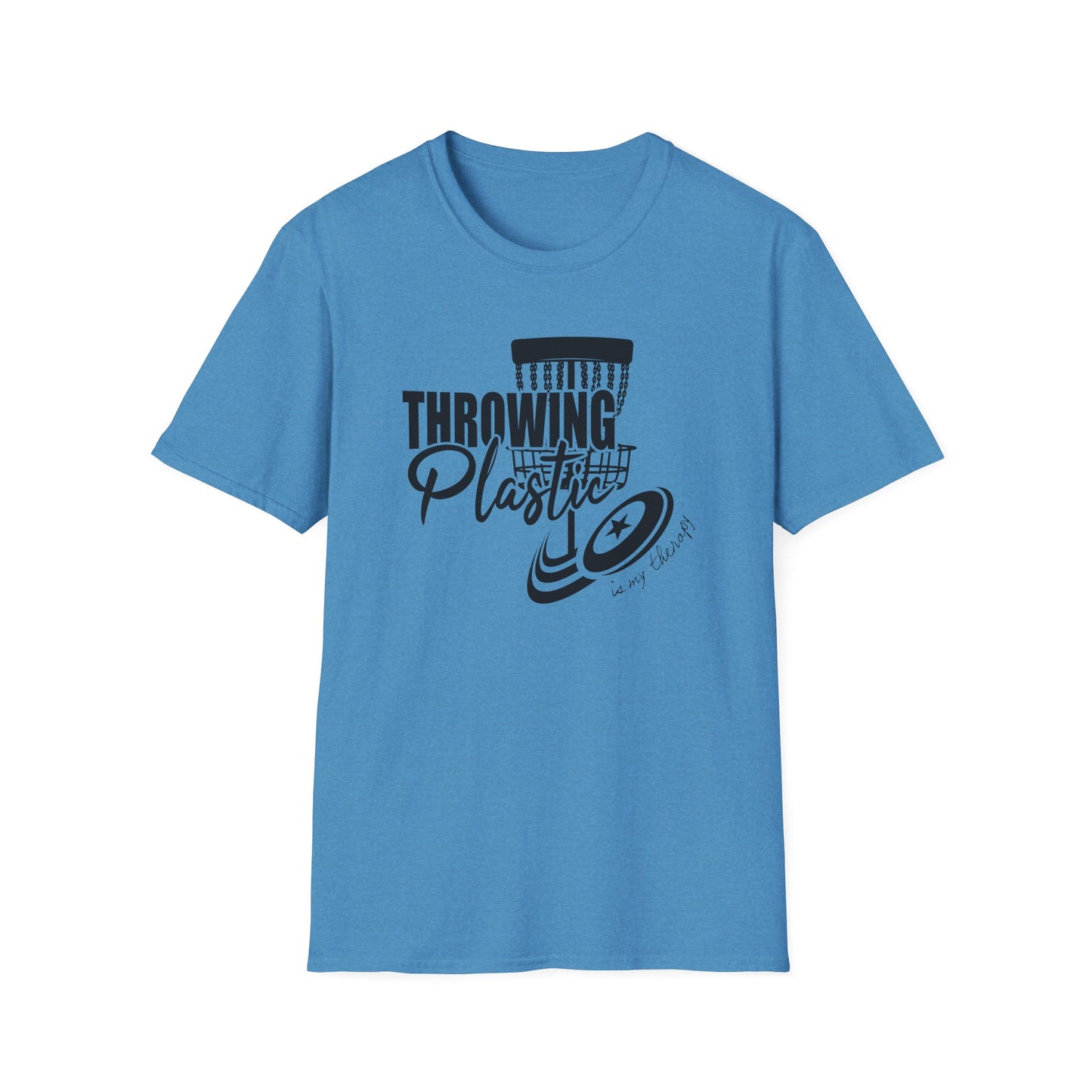 THROWING PLASTIC IS MY THERAPY - DISC GOLF Unisex Softstyle T-Shirt