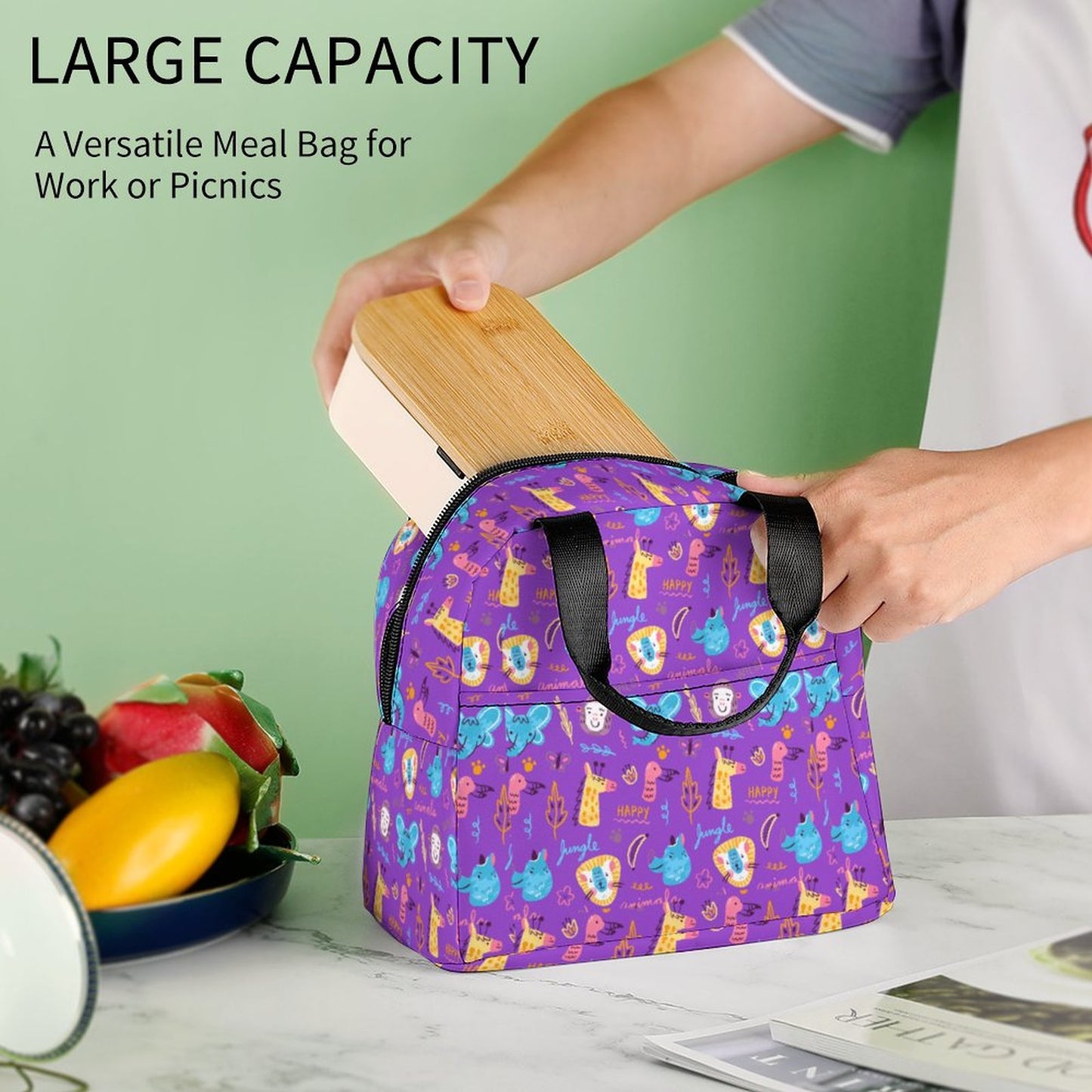 Cute Animals Insulated Lunch Bag with Pocket