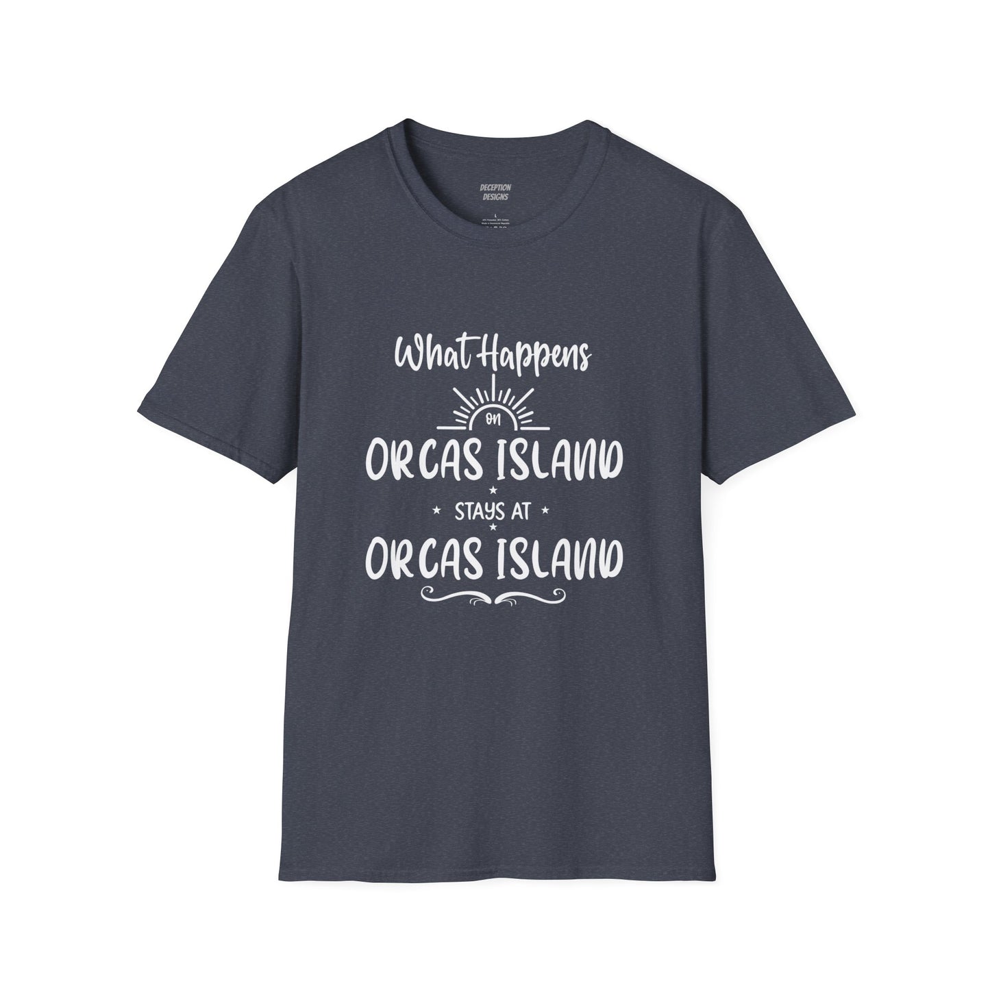 WHAT HAPPENS ON ORCAS Unisex Softstyle T-Shirt