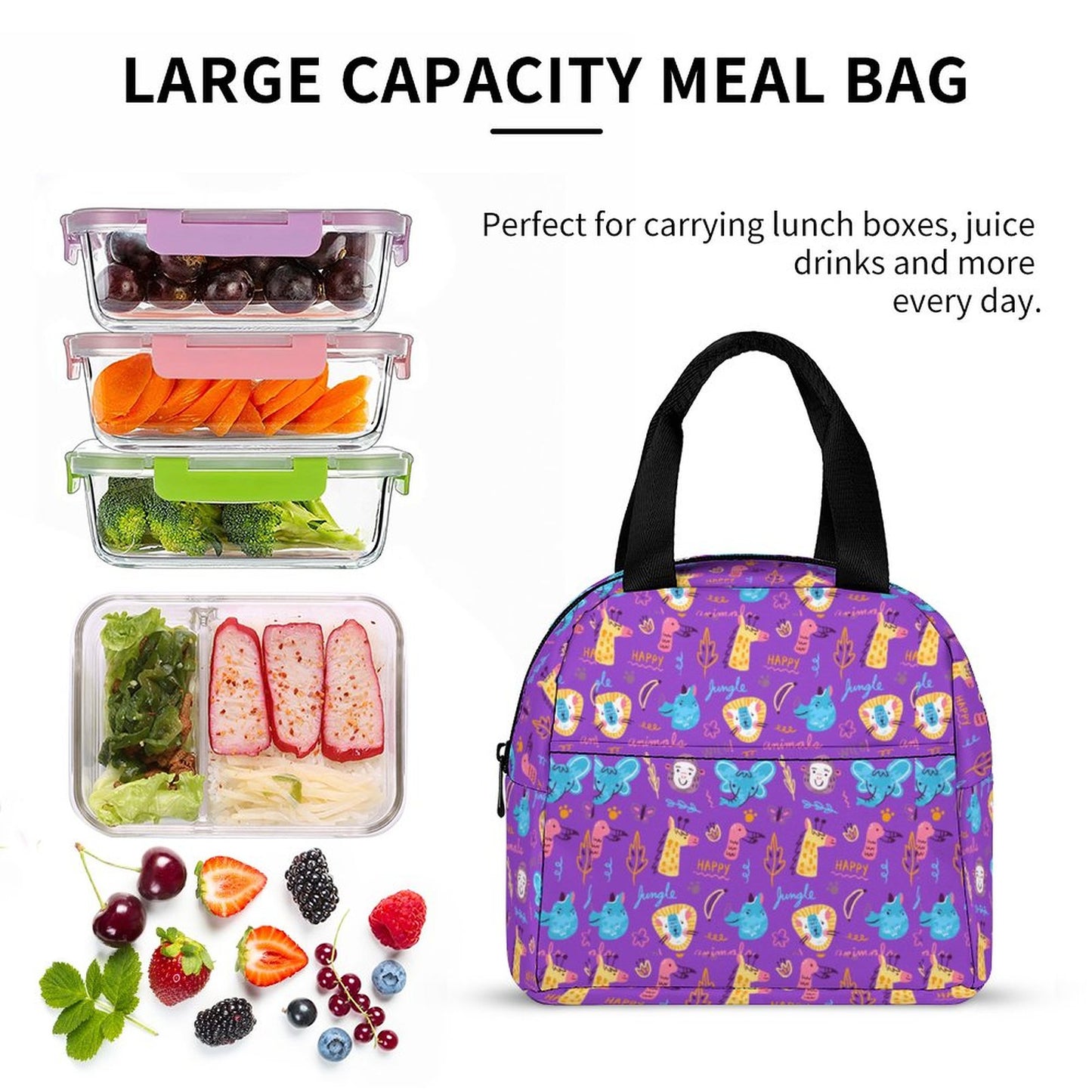 Cute Animals Insulated Lunch Bag with Pocket