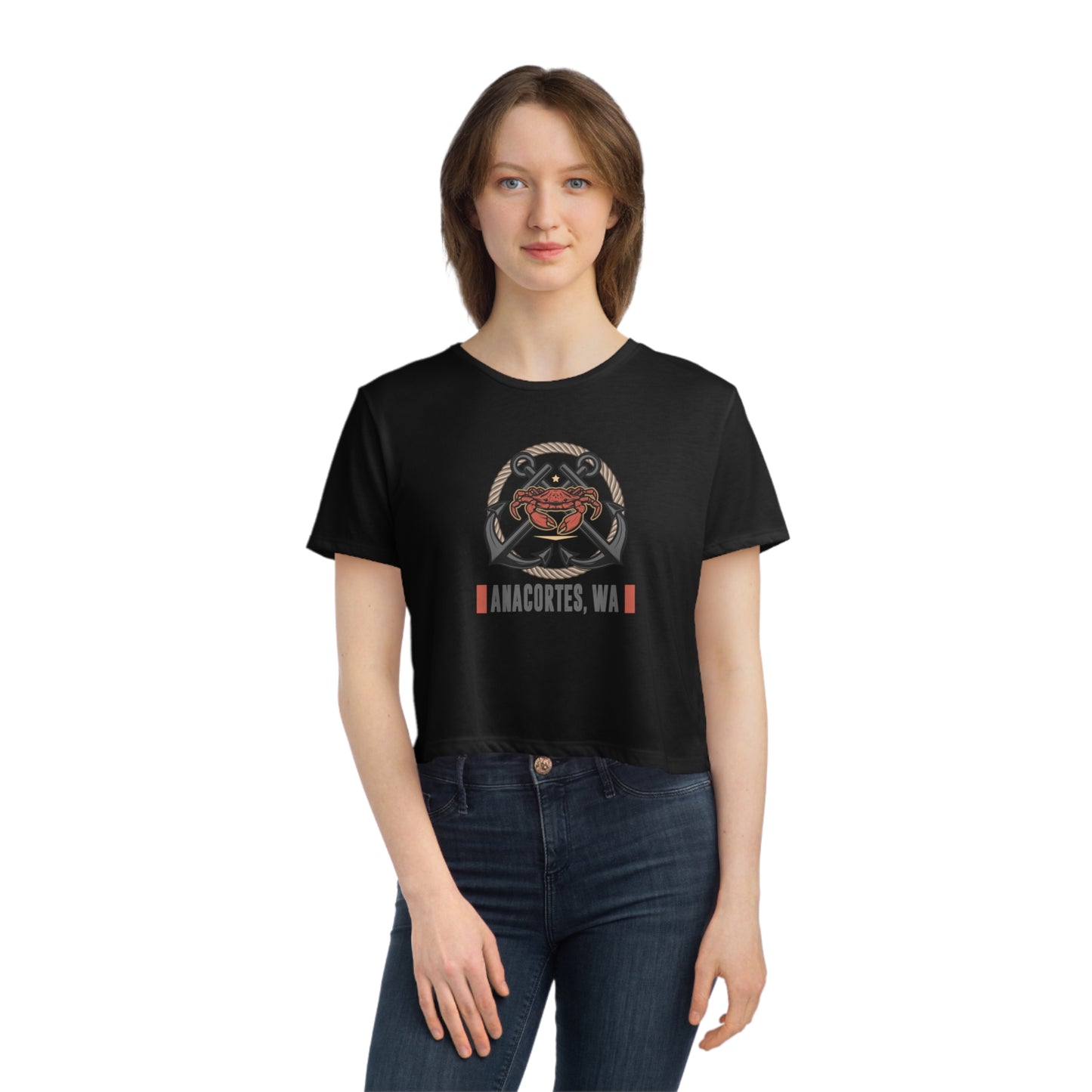 ANACORTES CRAB Women's Flowy Cropped Tee