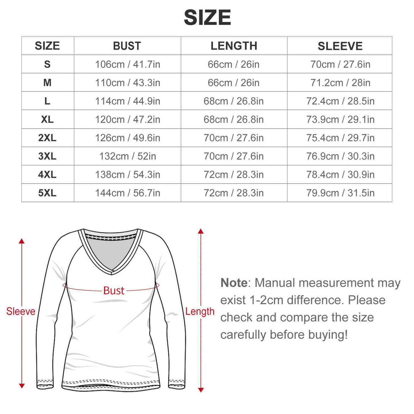 V-neck Loose Long Sleeve T-shirt TLREV2 (All-Over Printing)