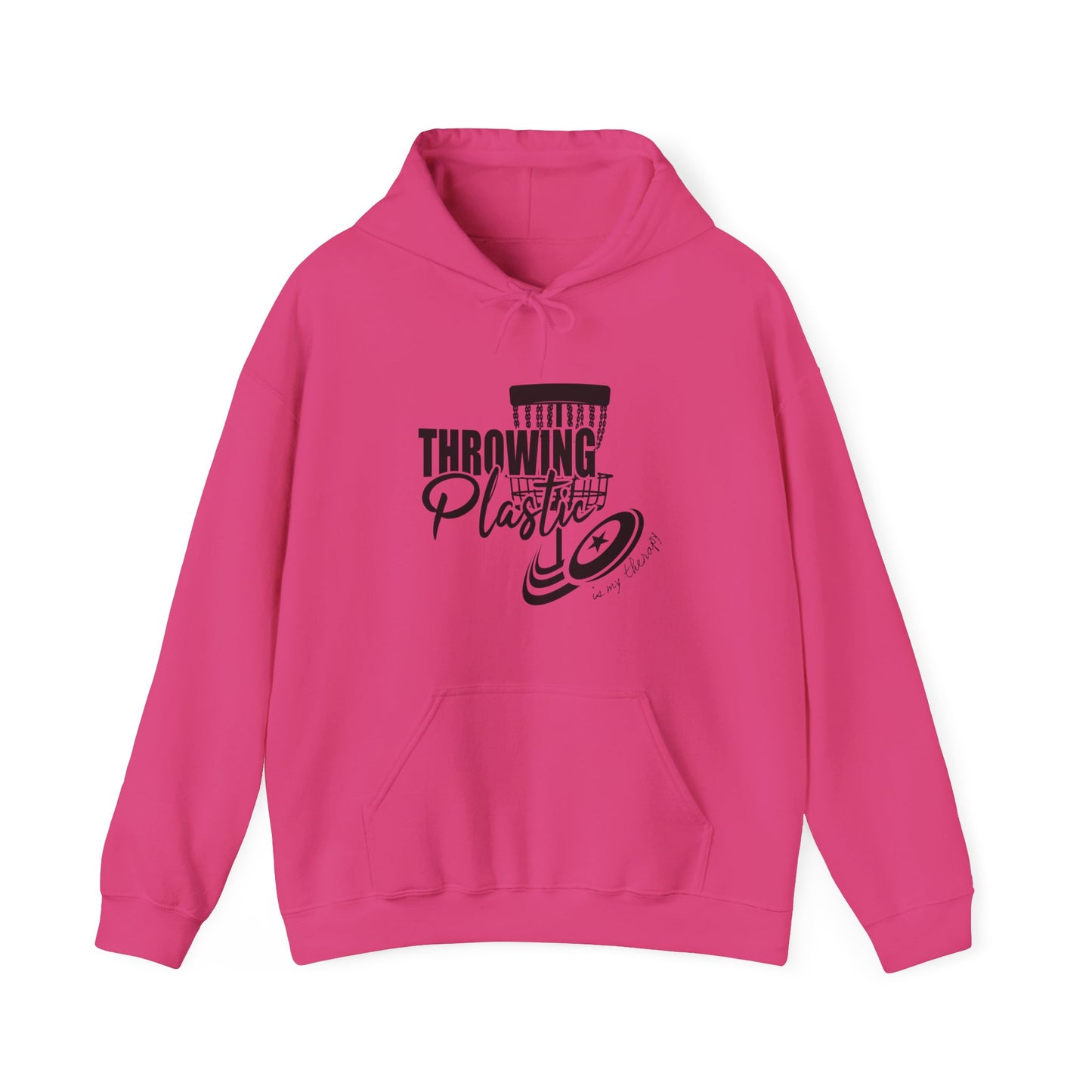 THROWING PLASTIC IS MY THERAPY - DISC GOLF Unisex Heavy Blend™ Hooded Sweatshirt