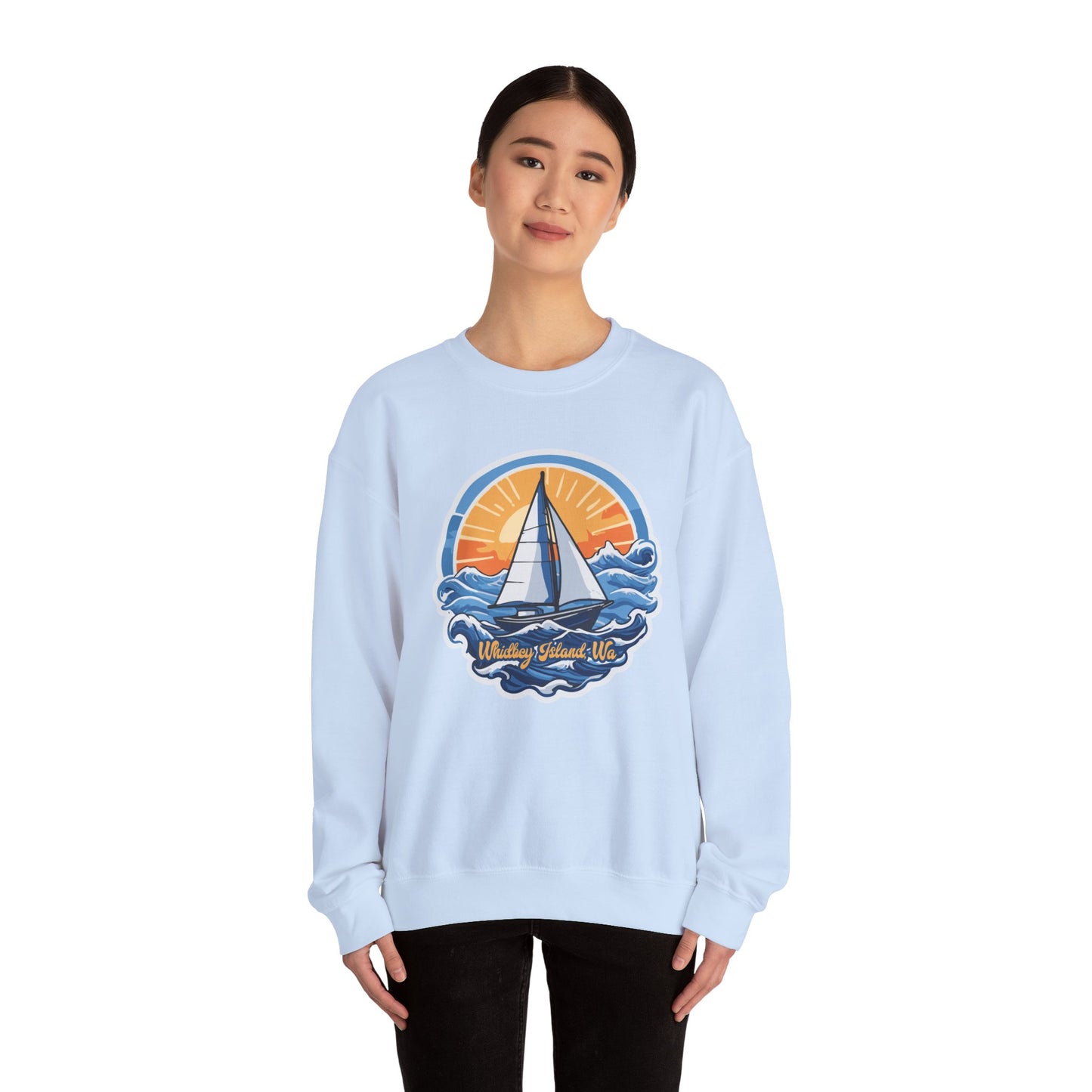 WHIDBEY ISLAND WA Sunny Sailing Unisex Heavy Blend™ Crewneck Sweatshirt