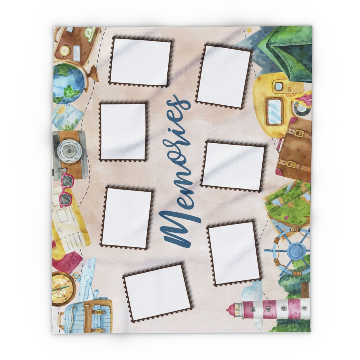 TRAVEL MEMORIES PHOTO BLANKET - Blank - Add Your Own Photos! Arctic Fleece Blanket