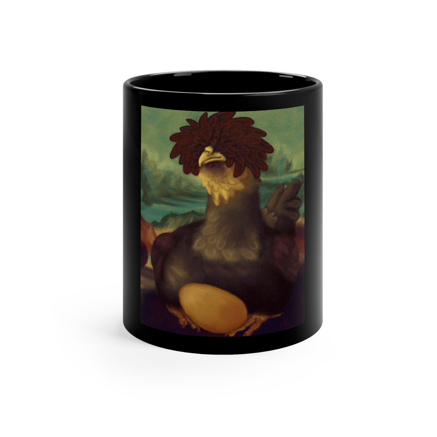 Chicken Lisa by Monues Black Coffee Mug, 11oz