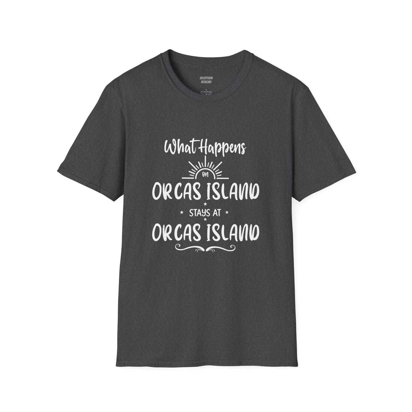 WHAT HAPPENS ON ORCAS Unisex Softstyle T-Shirt