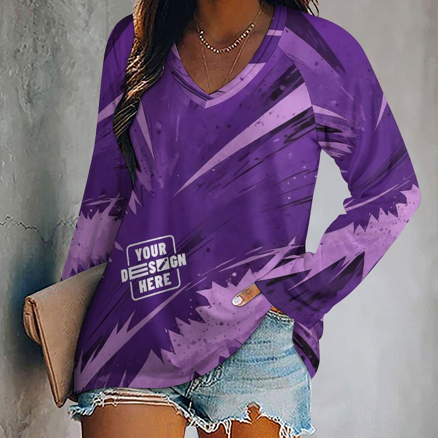 V-neck Loose Long Sleeve T-shirt
