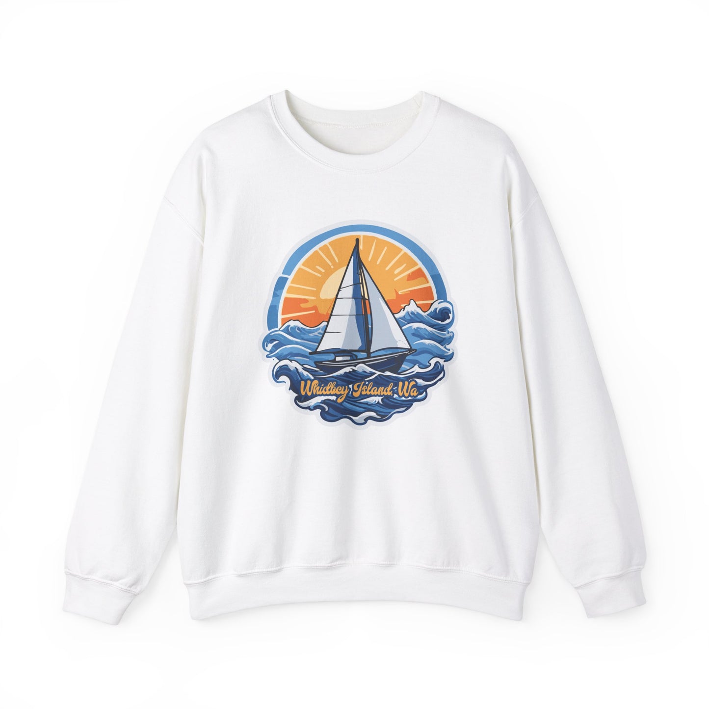 WHIDBEY ISLAND WA Sunny Sailing Unisex Heavy Blend™ Crewneck Sweatshirt
