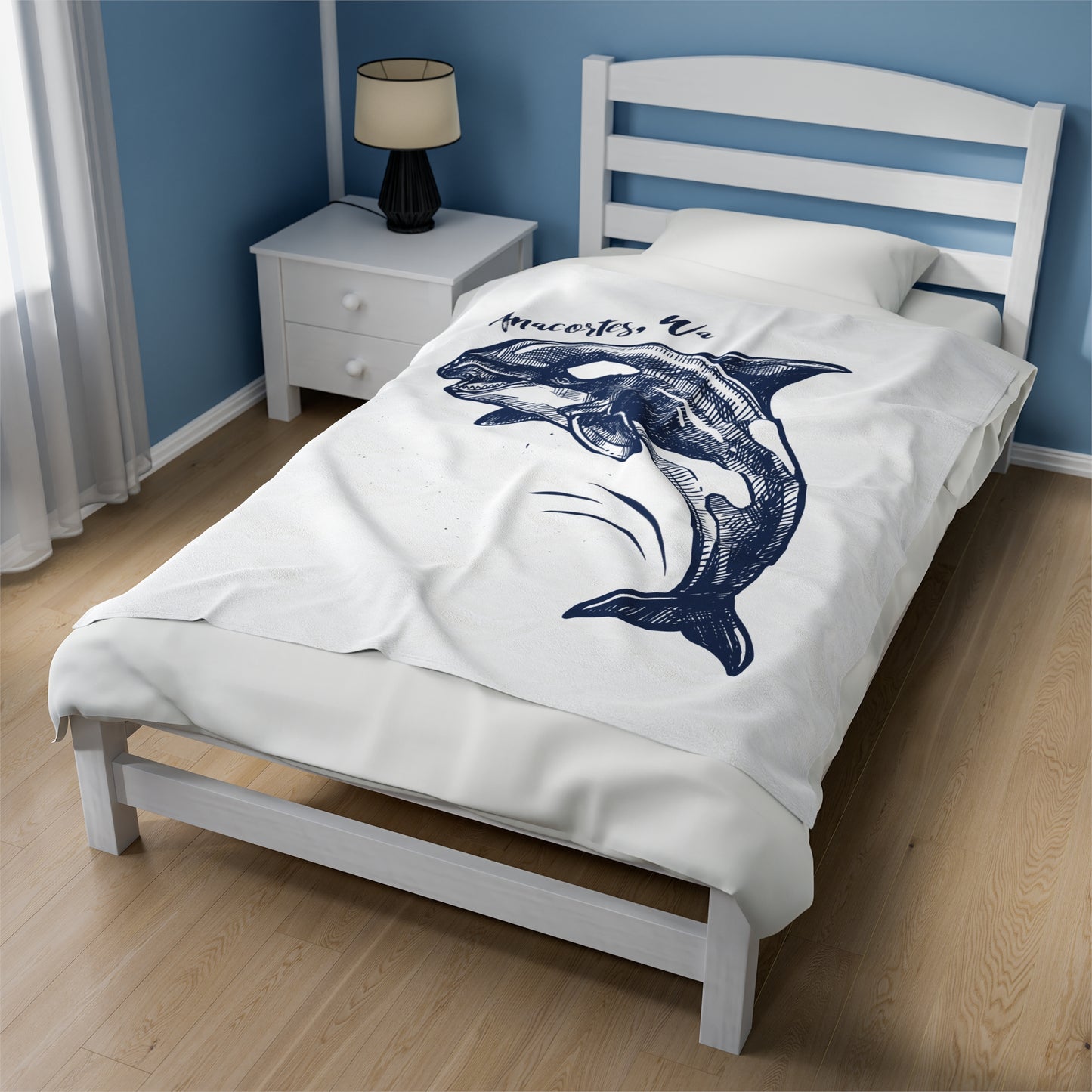 Anacortes Orca Sketch Velveteen Plush Blanket