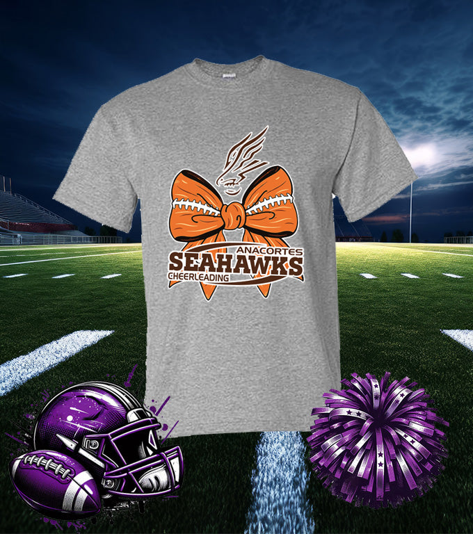 ANACORTES CHEERLEADING FOOTBALL BOW 50/50 TEE SHIRT